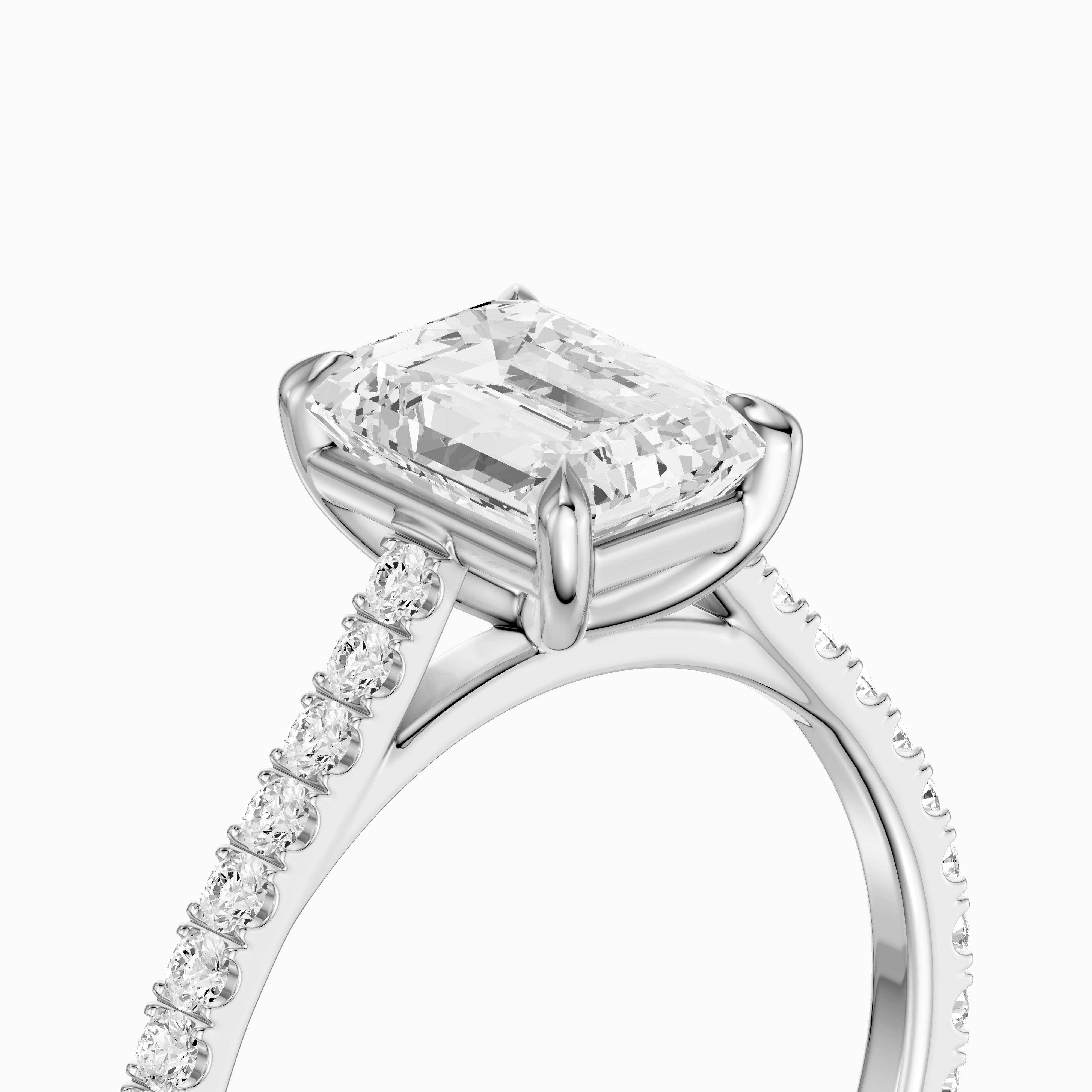 Kendra Emerald Cut Side Stone Pave Moissanite Engagement Ring