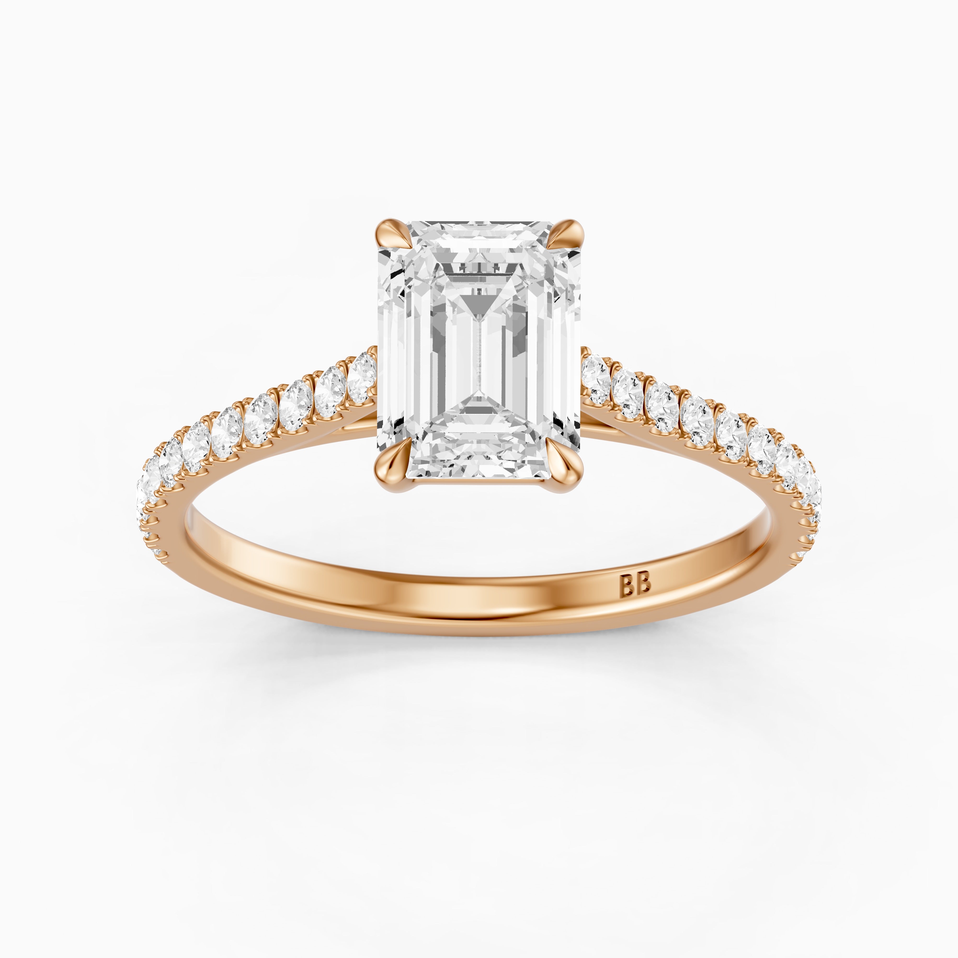 Kendra Emerald Cut Side Stone Pave Moissanite Engagement Ring