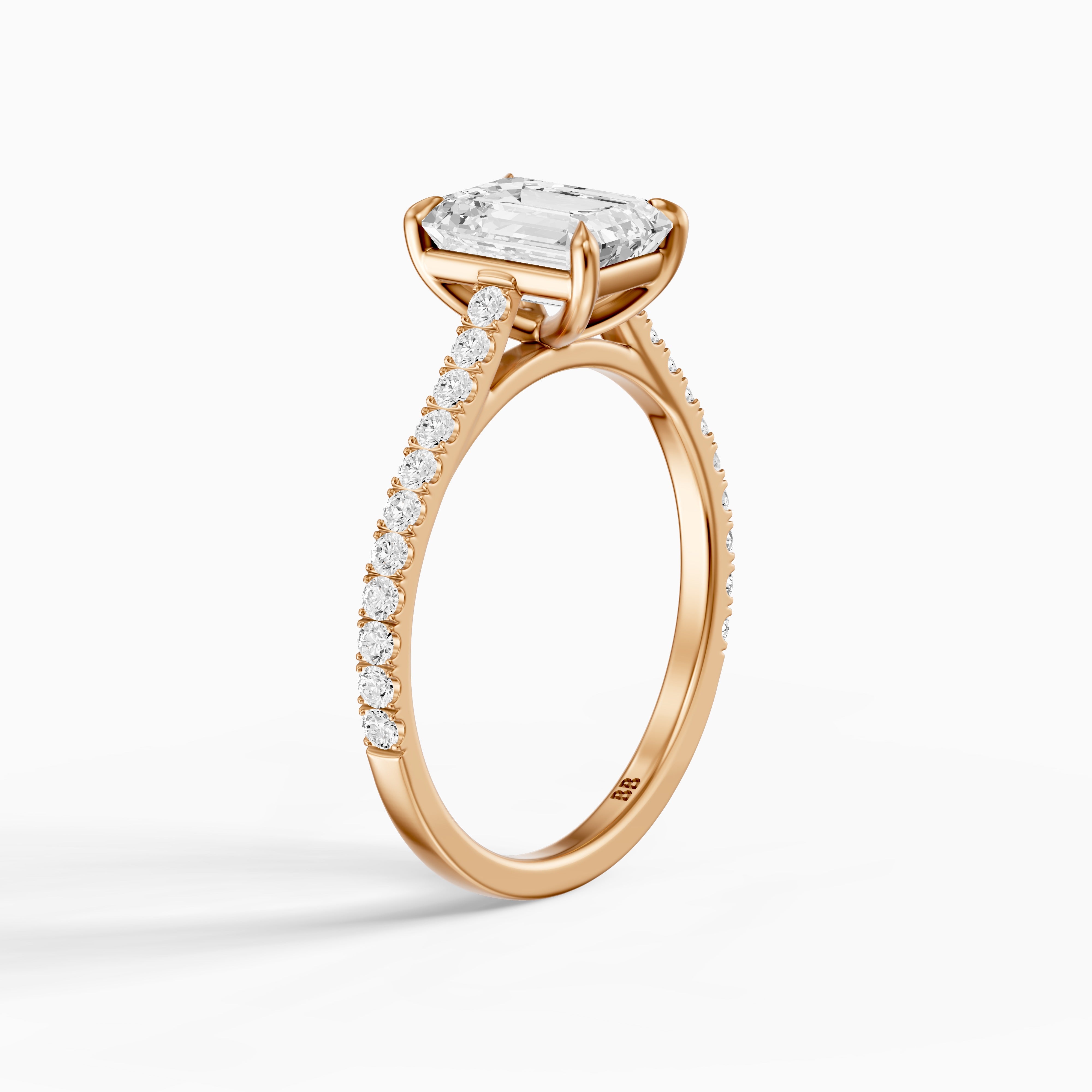Kendra Emerald Cut Side Stone Pave Moissanite Engagement Ring