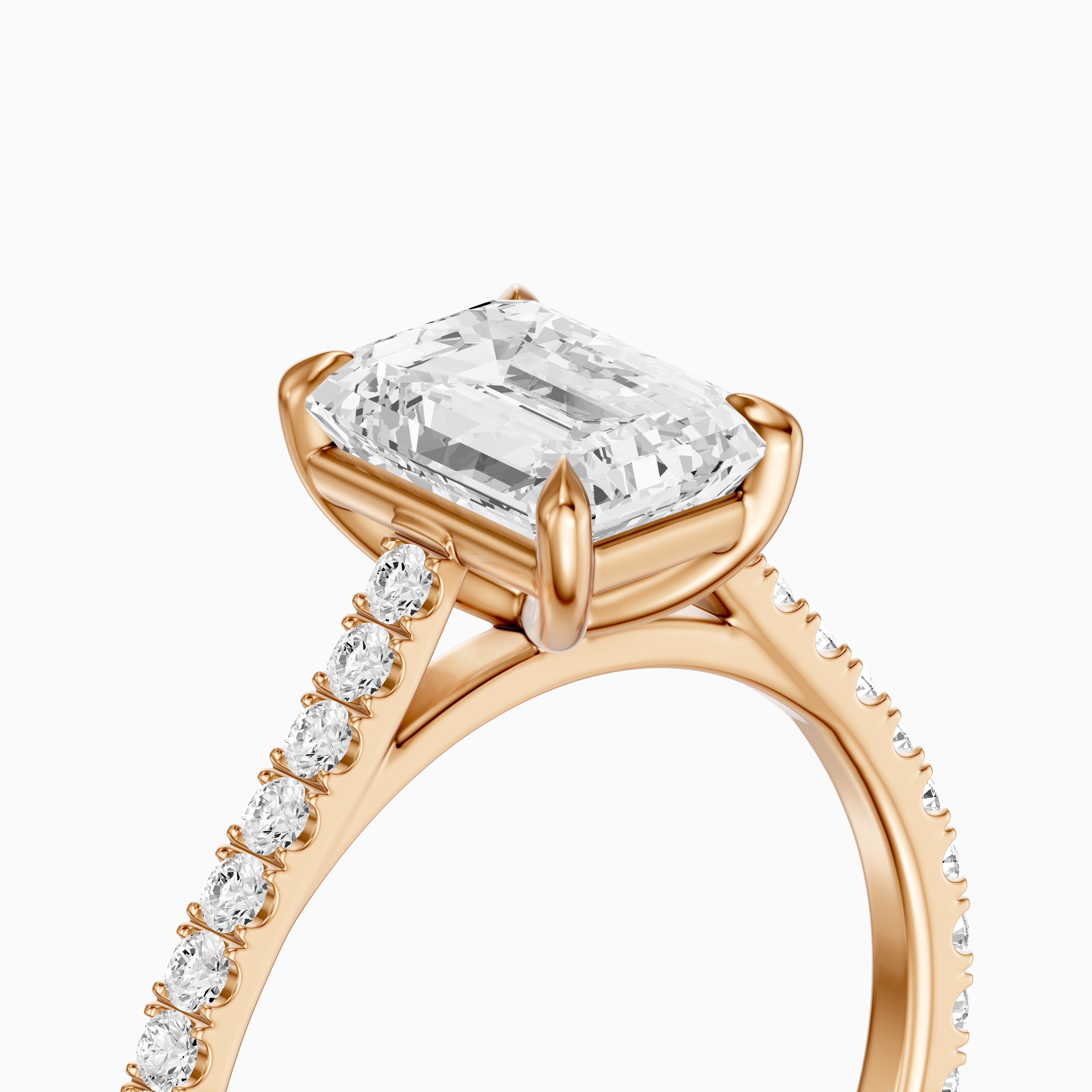 Kendra Emerald Cut Side Stone Pave Moissanite Engagement Ring