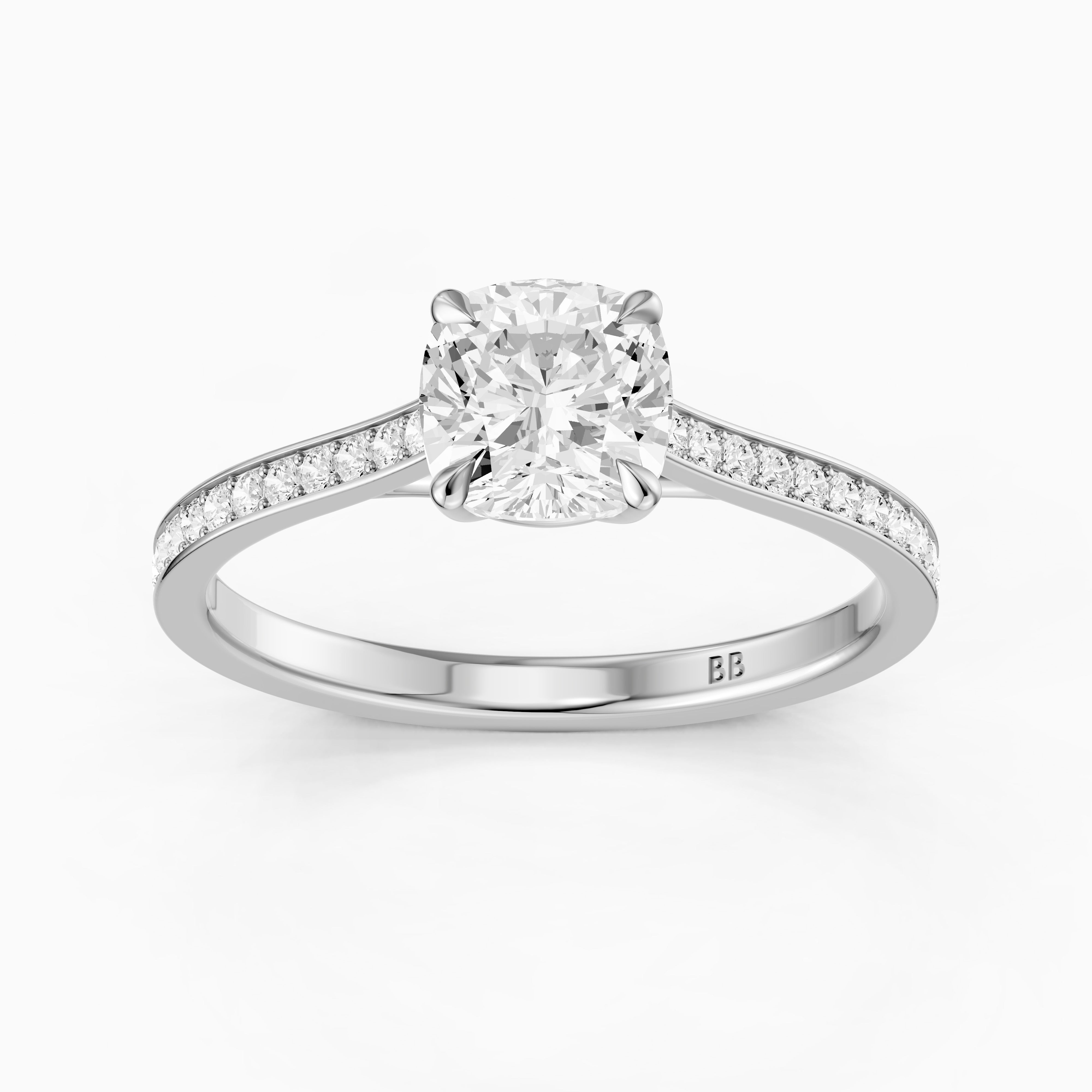 Kately Cushion Cut Side Stone Channel Set Moissanite Diamond Ring