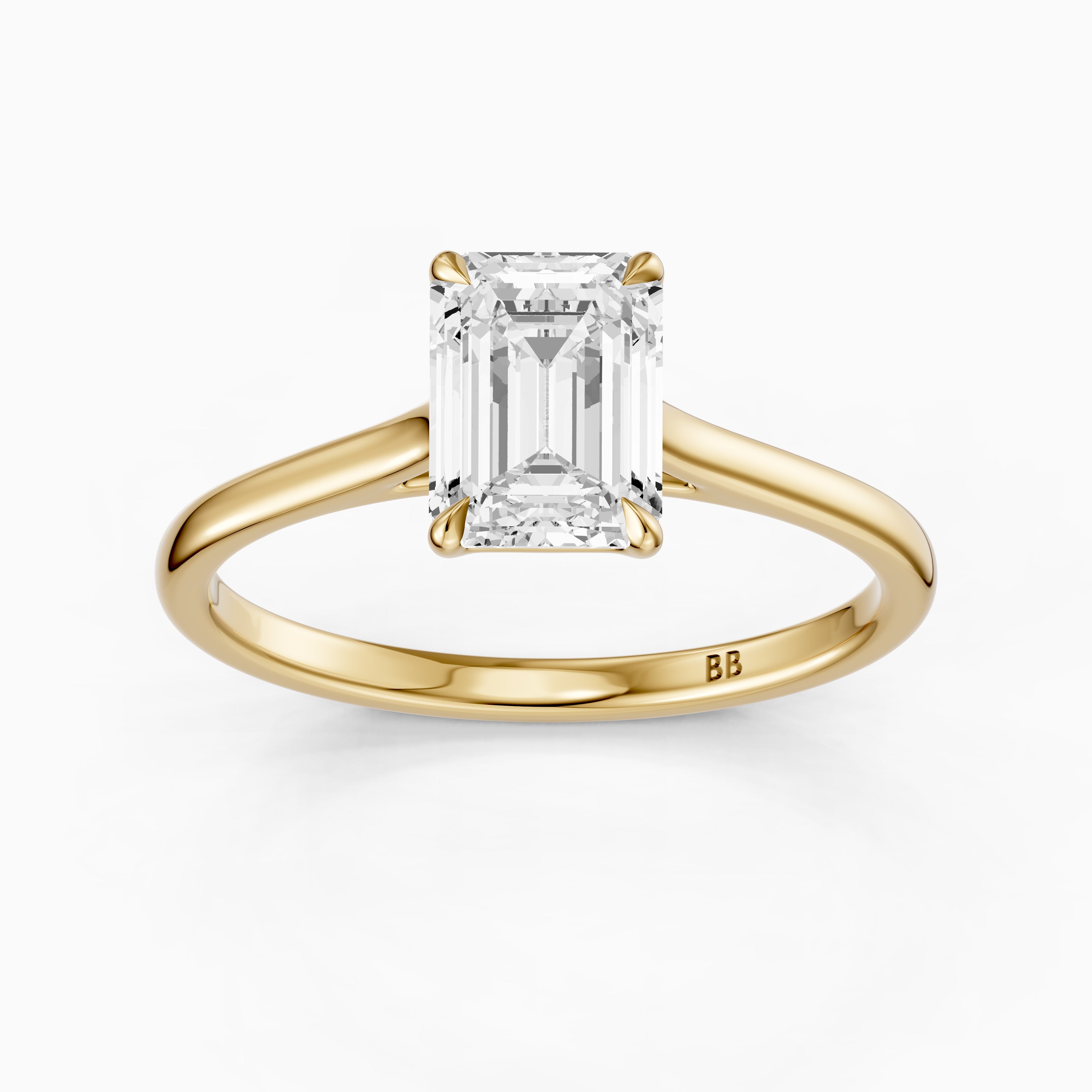 Emmali Emerald Cut Solitaire Cathedral Style Moissanite Diamond Ring