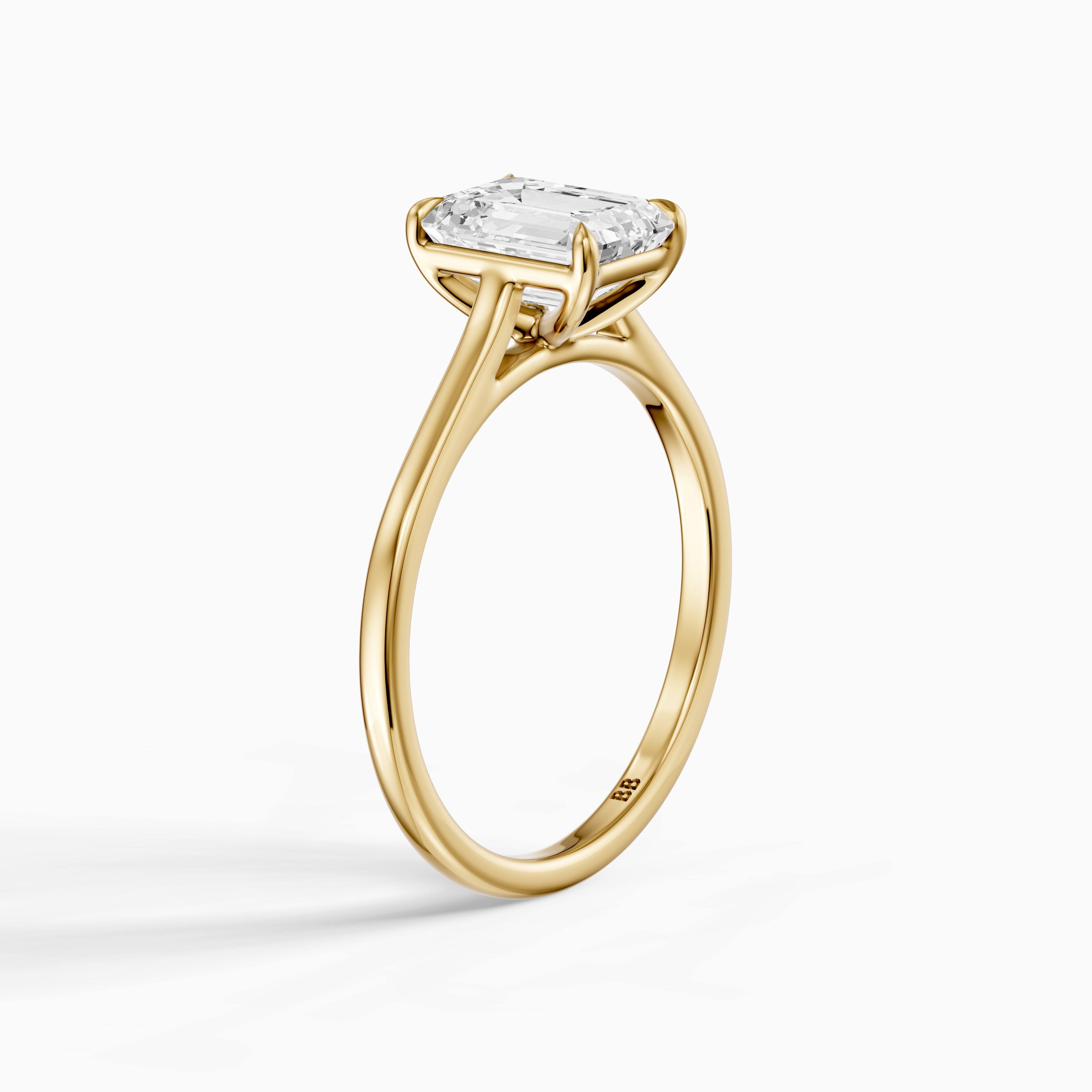 Emmali Emerald Cut Solitaire Cathedral Style Moissanite Diamond Ring