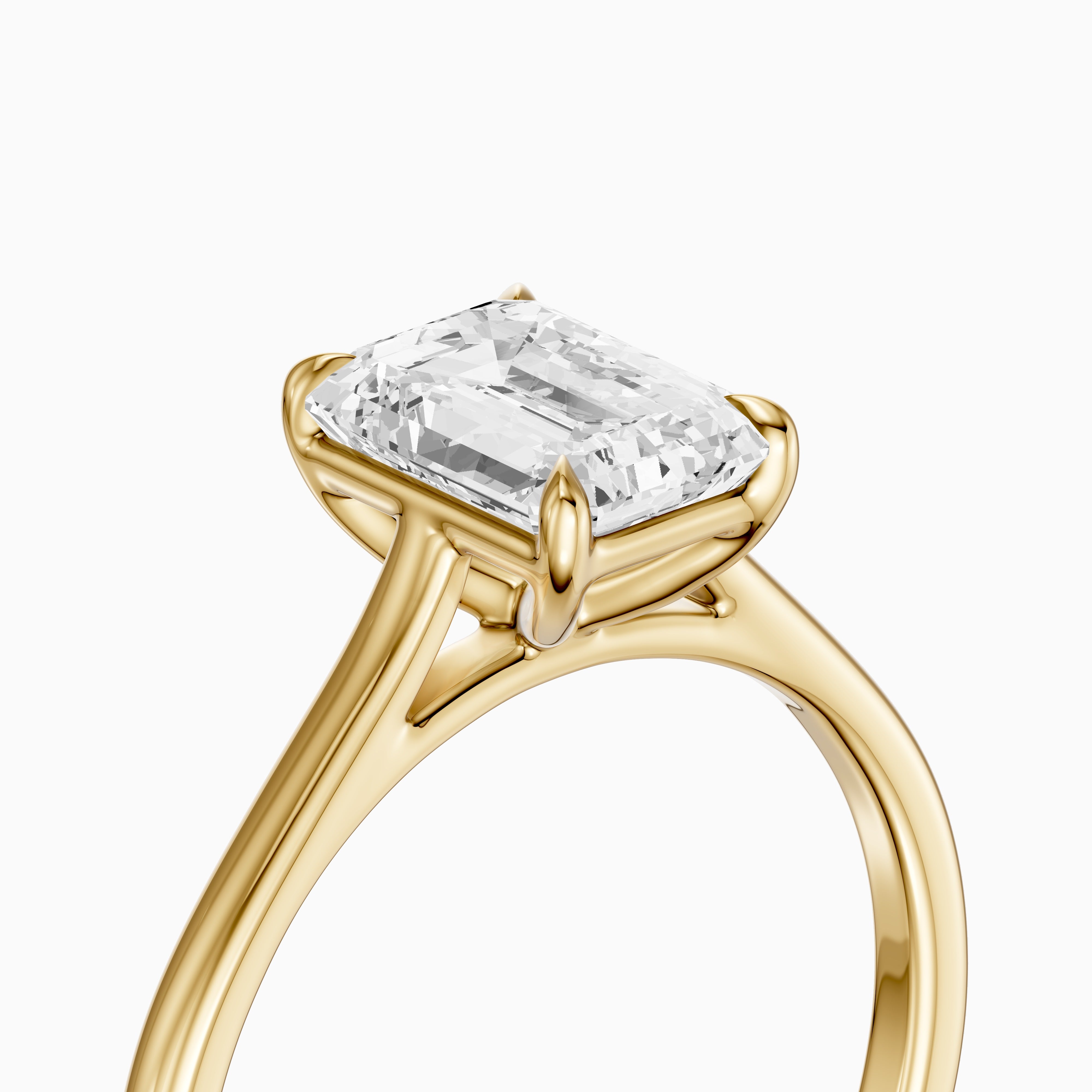 Emmali Emerald Cut Solitaire Cathedral Style Moissanite Diamond Ring