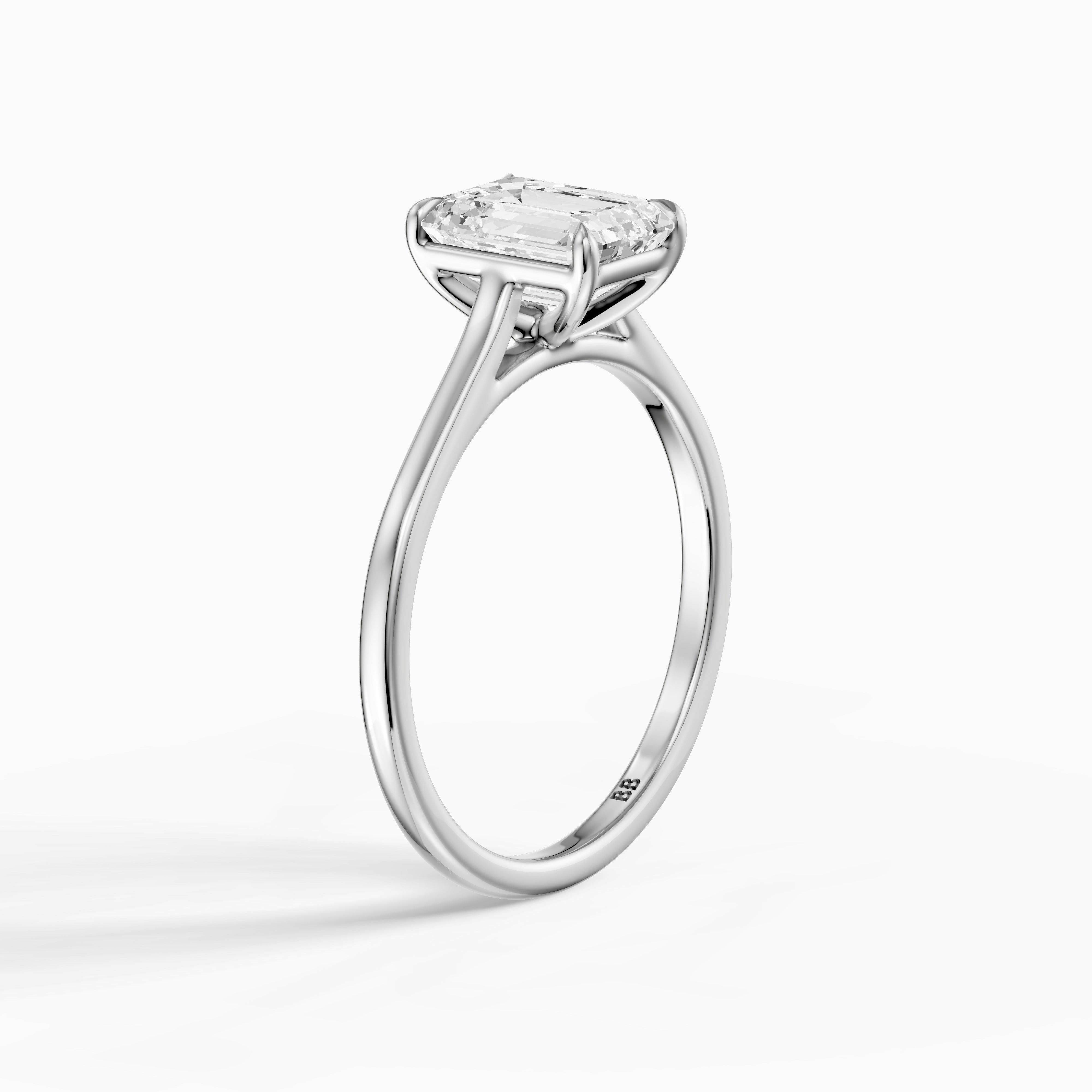 Emmali Emerald Cut Solitaire Cathedral Style Moissanite Diamond Ring