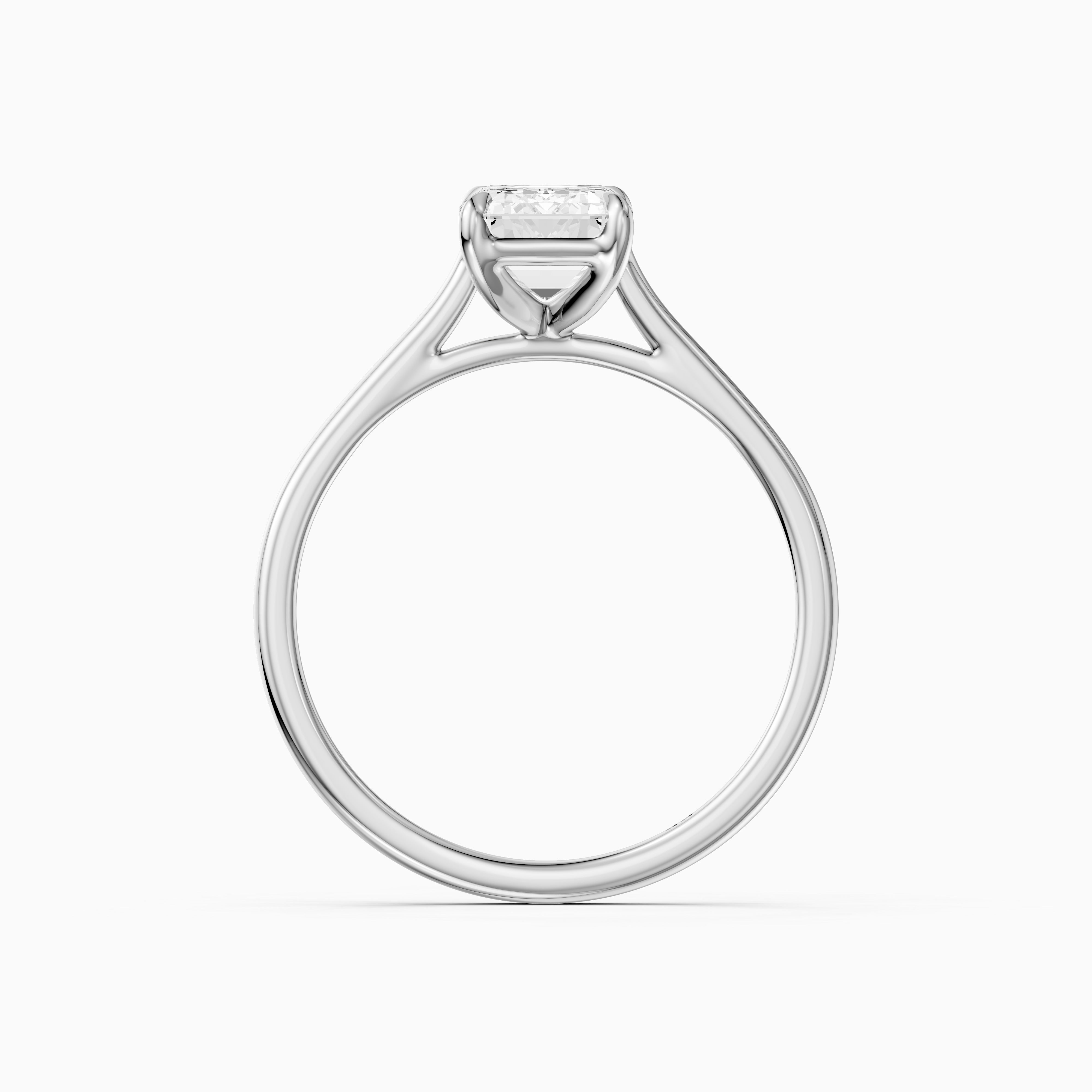 Emmali Emerald Cut Solitaire Cathedral Style Moissanite Diamond Ring