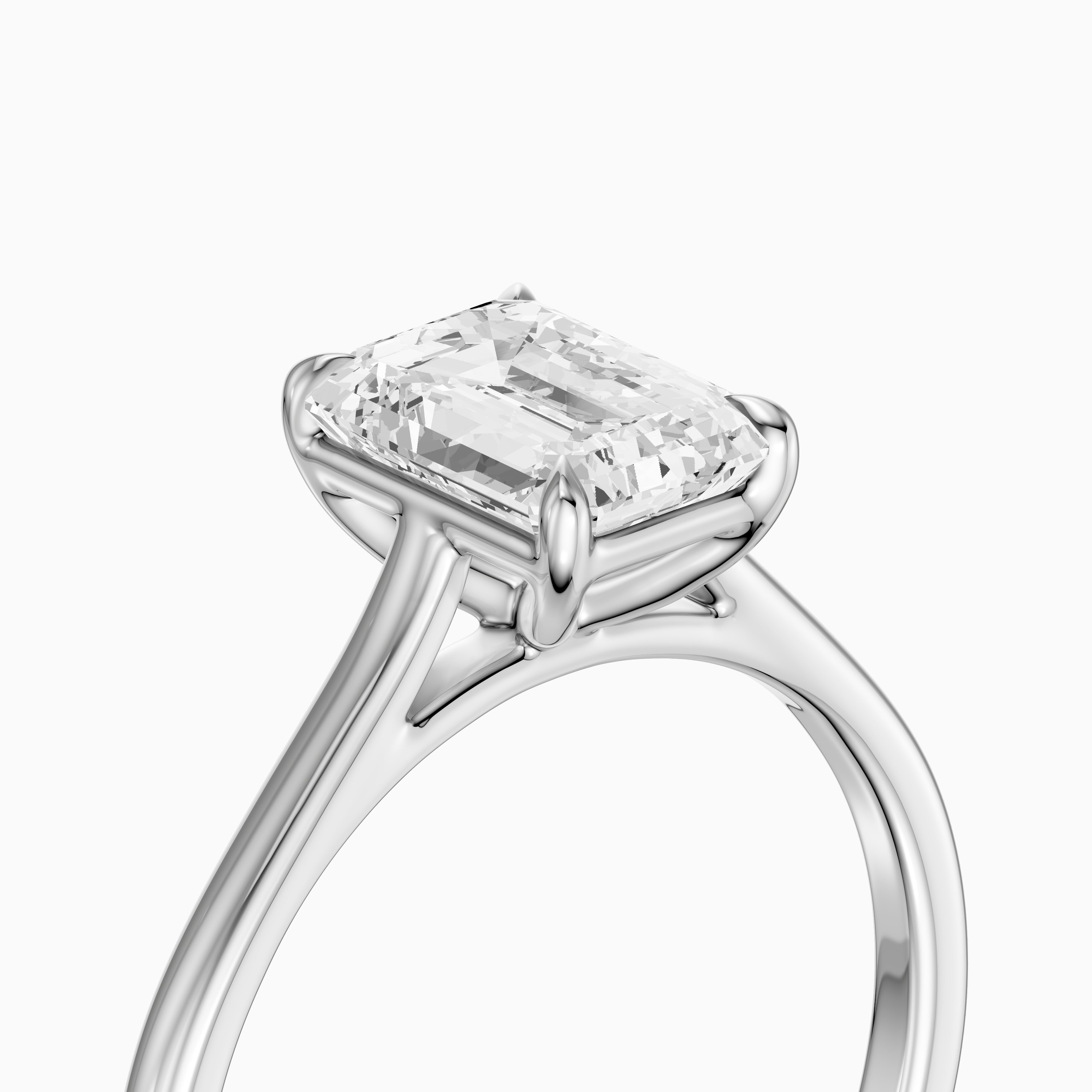 Emmali Emerald Cut Solitaire Cathedral Style Moissanite Diamond Ring