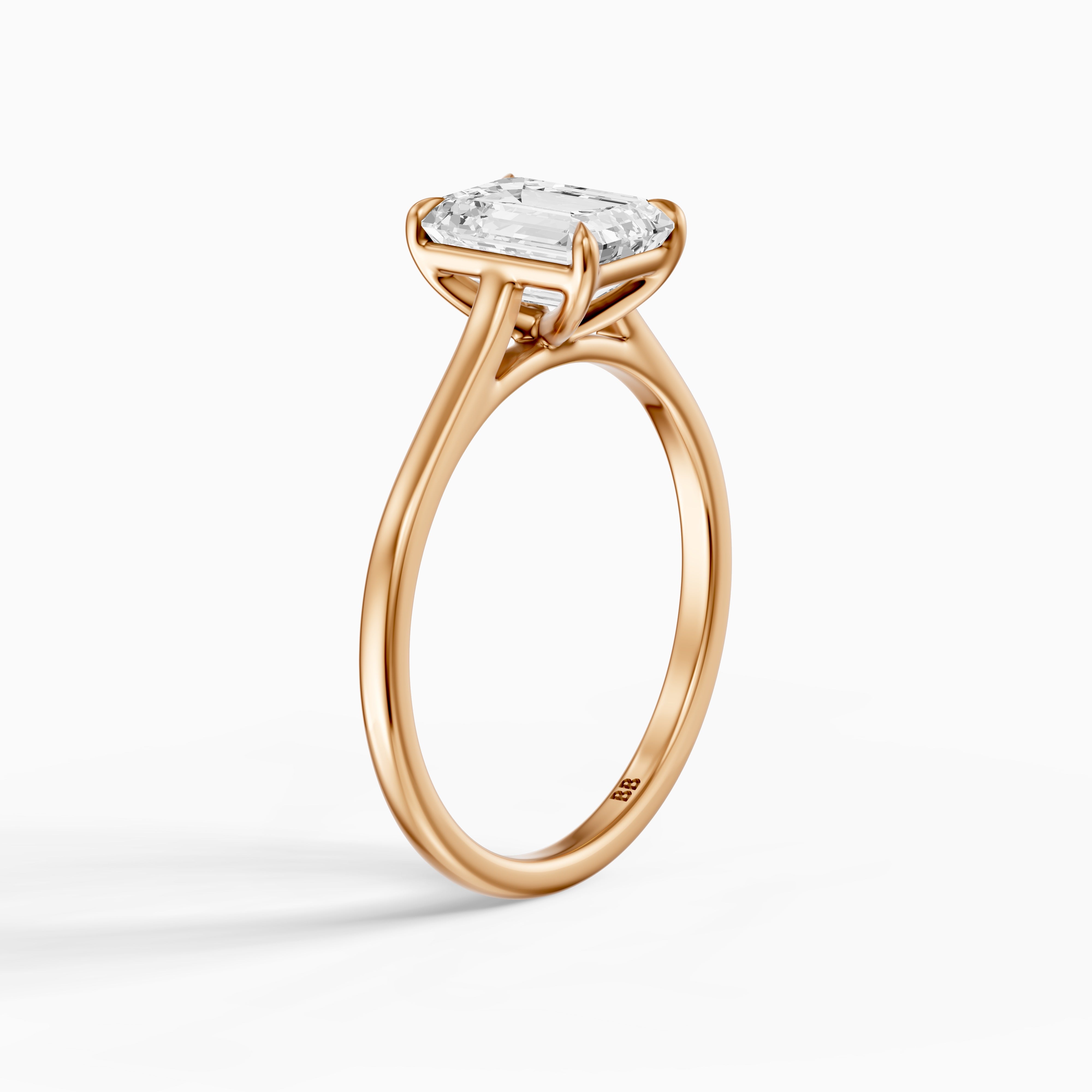 Emmali Emerald Cut Solitaire Cathedral Style Moissanite Diamond Ring