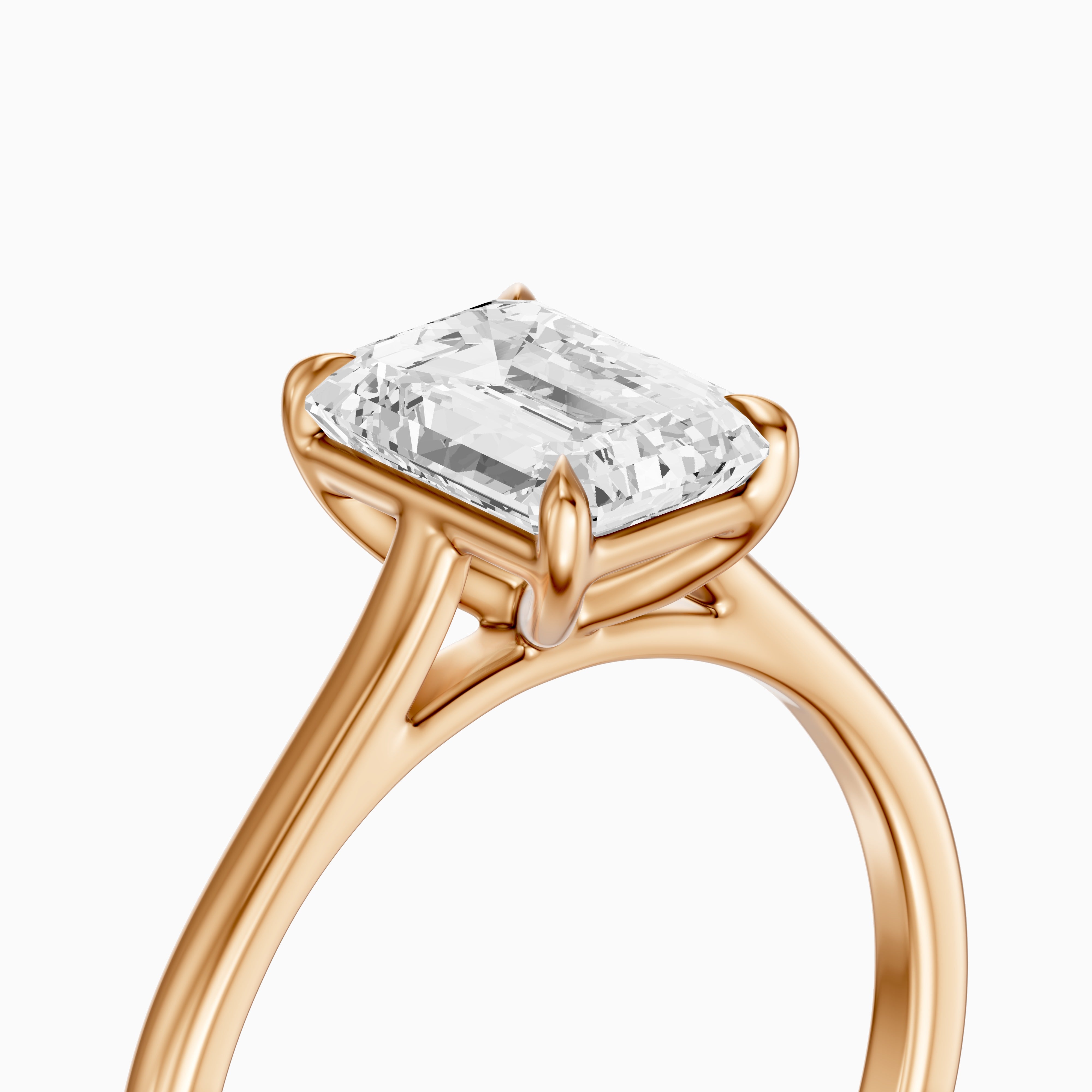Emmali Emerald Cut Solitaire Cathedral Style Moissanite Diamond Ring