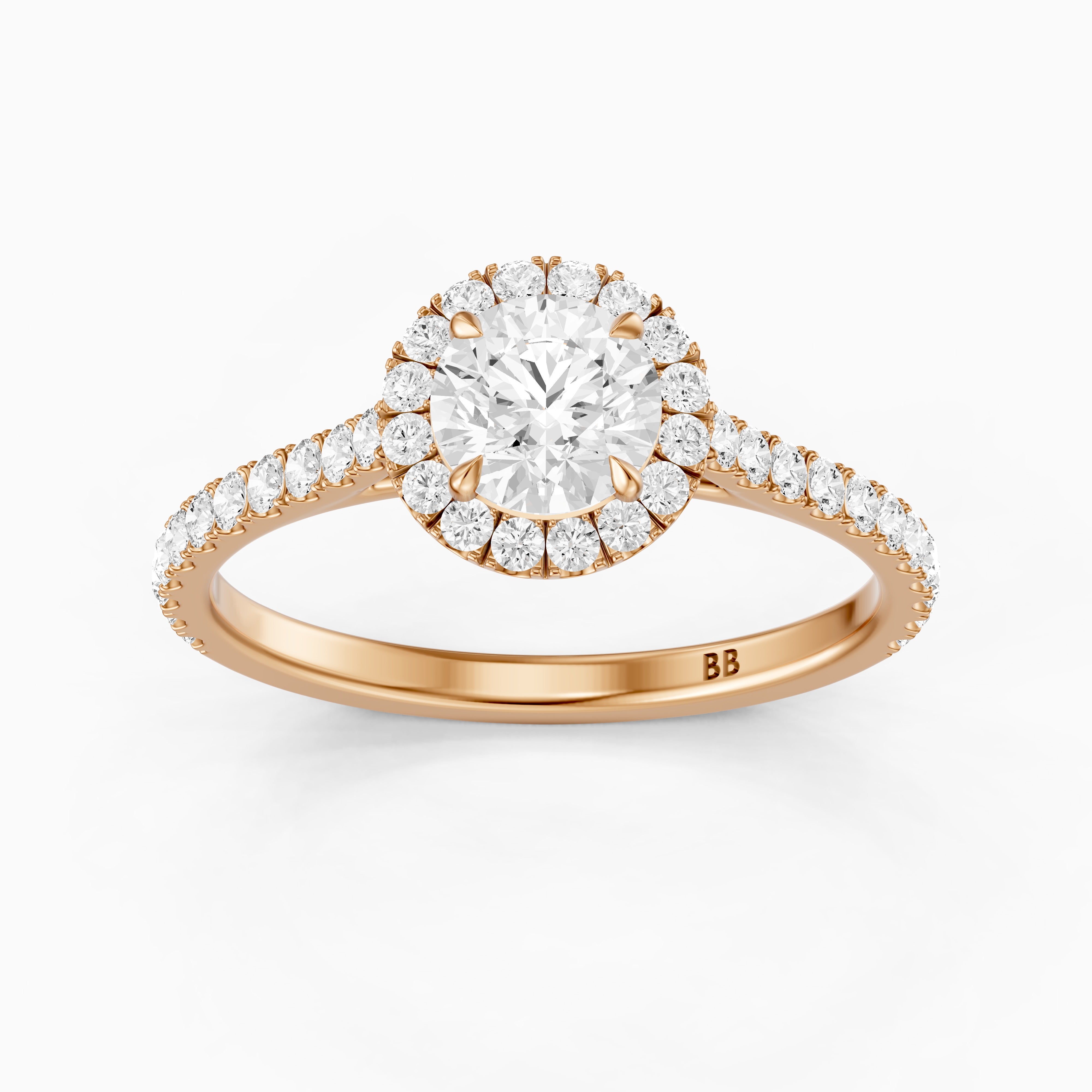 Avelin Round Cut Halo Cathedral Pave Moissanite Diamond Ring