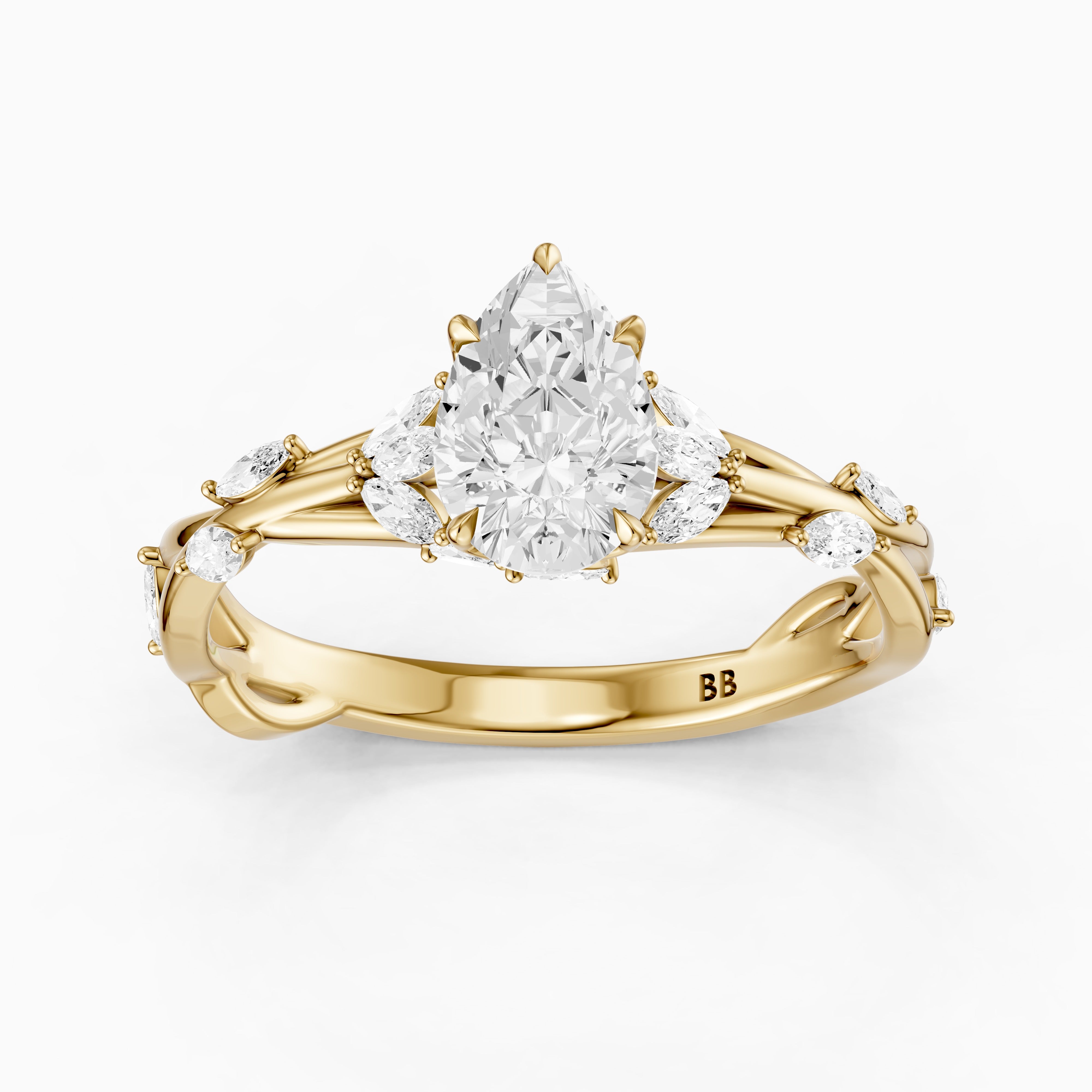 Luna Pear Cut Marquise Side Stone Nature Inspired Moissanite Diamond Ring