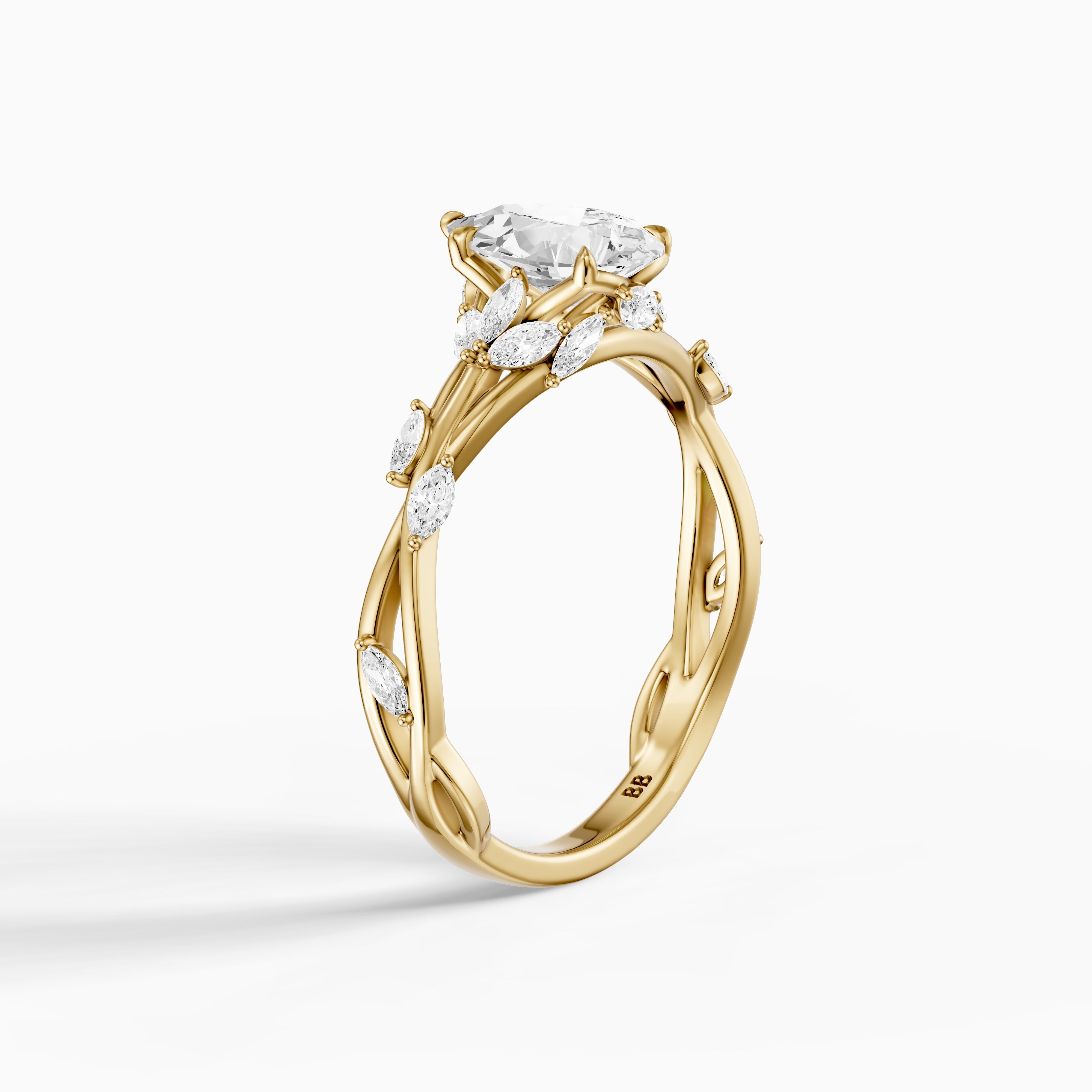 Luna Pear Cut Marquise Side Stone Nature Inspired Moissanite Diamond Ring