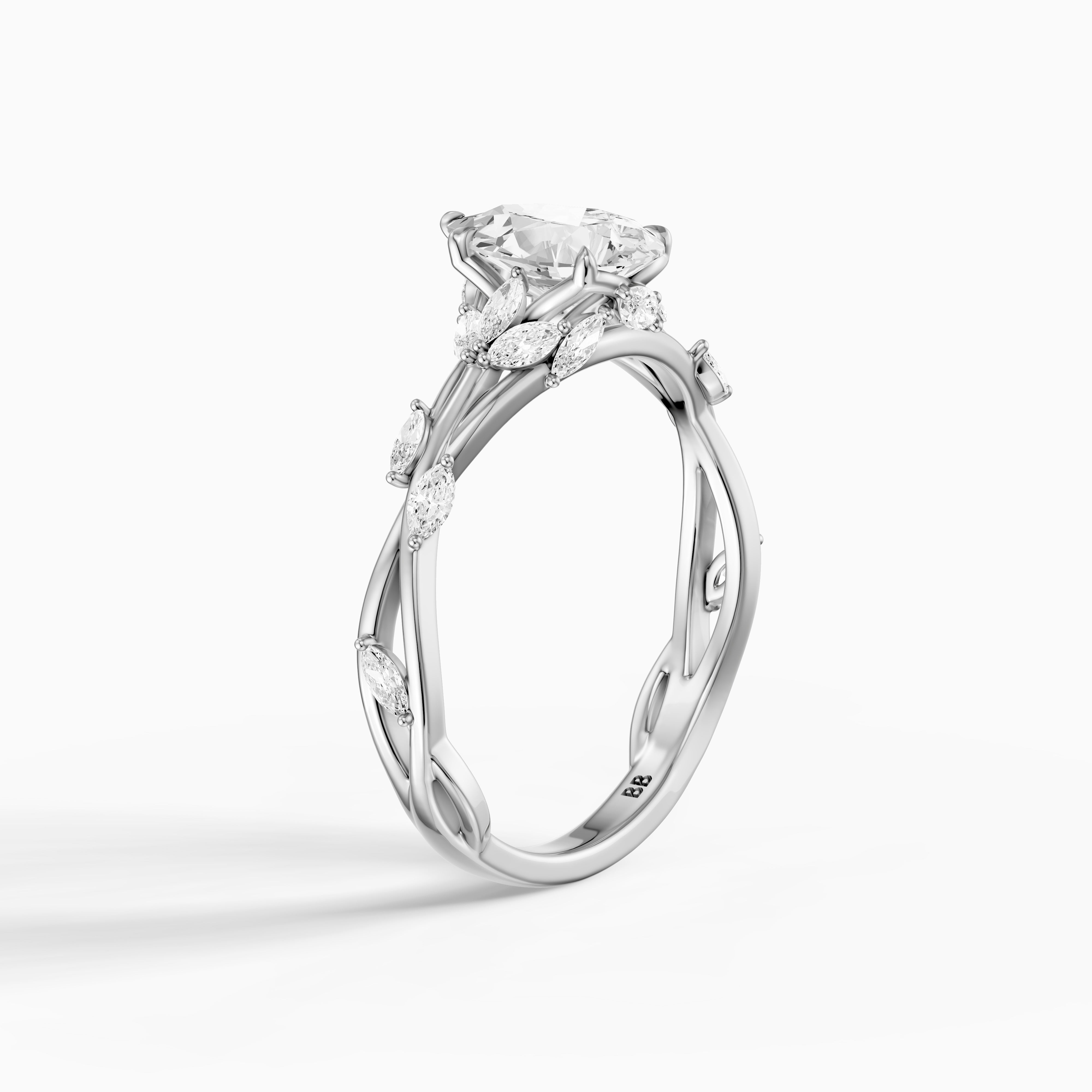Luna Pear Cut Marquise Side Stone Nature Inspired Moissanite Diamond Ring