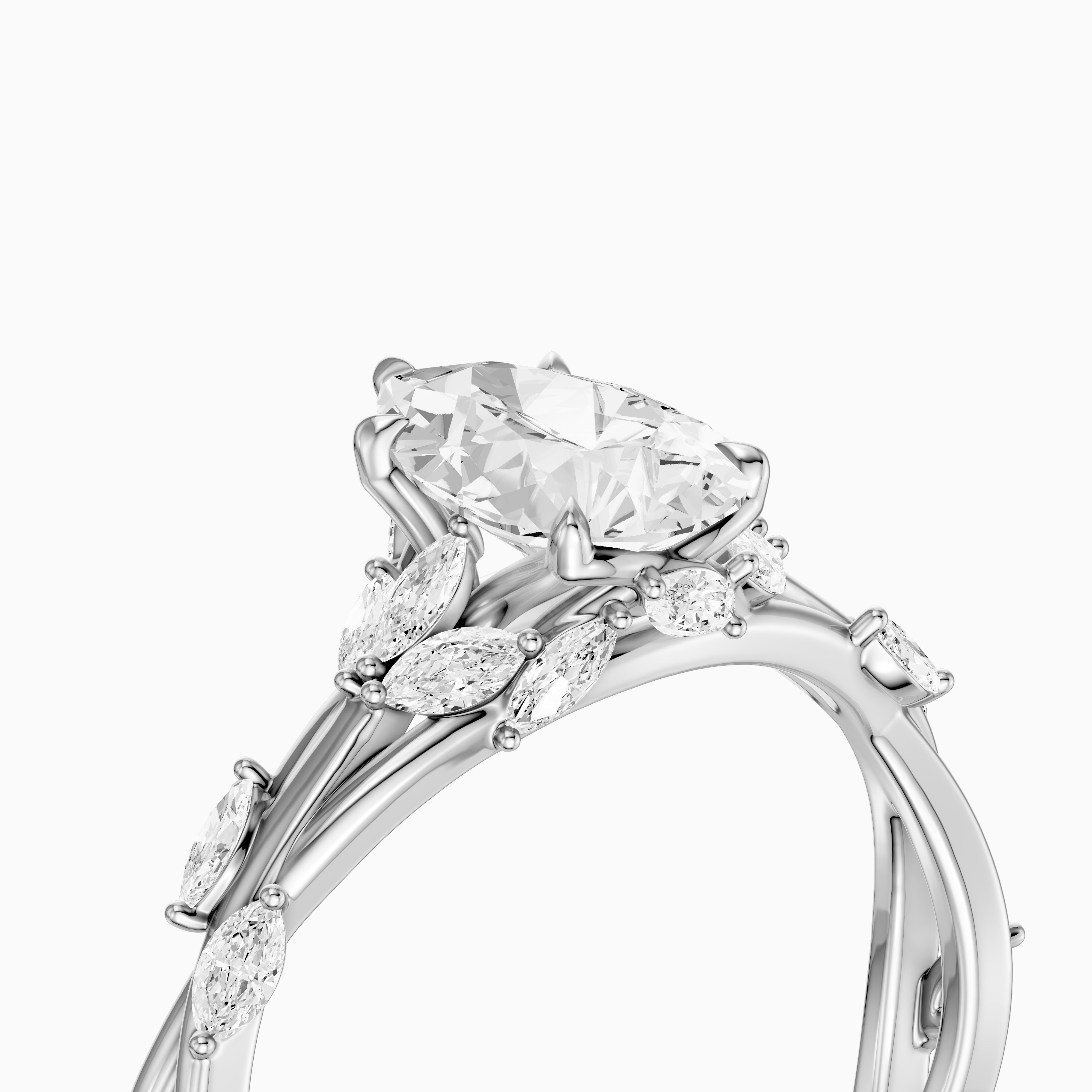 Luna Pear Cut Marquise Side Stone Nature Inspired Moissanite Diamond Ring