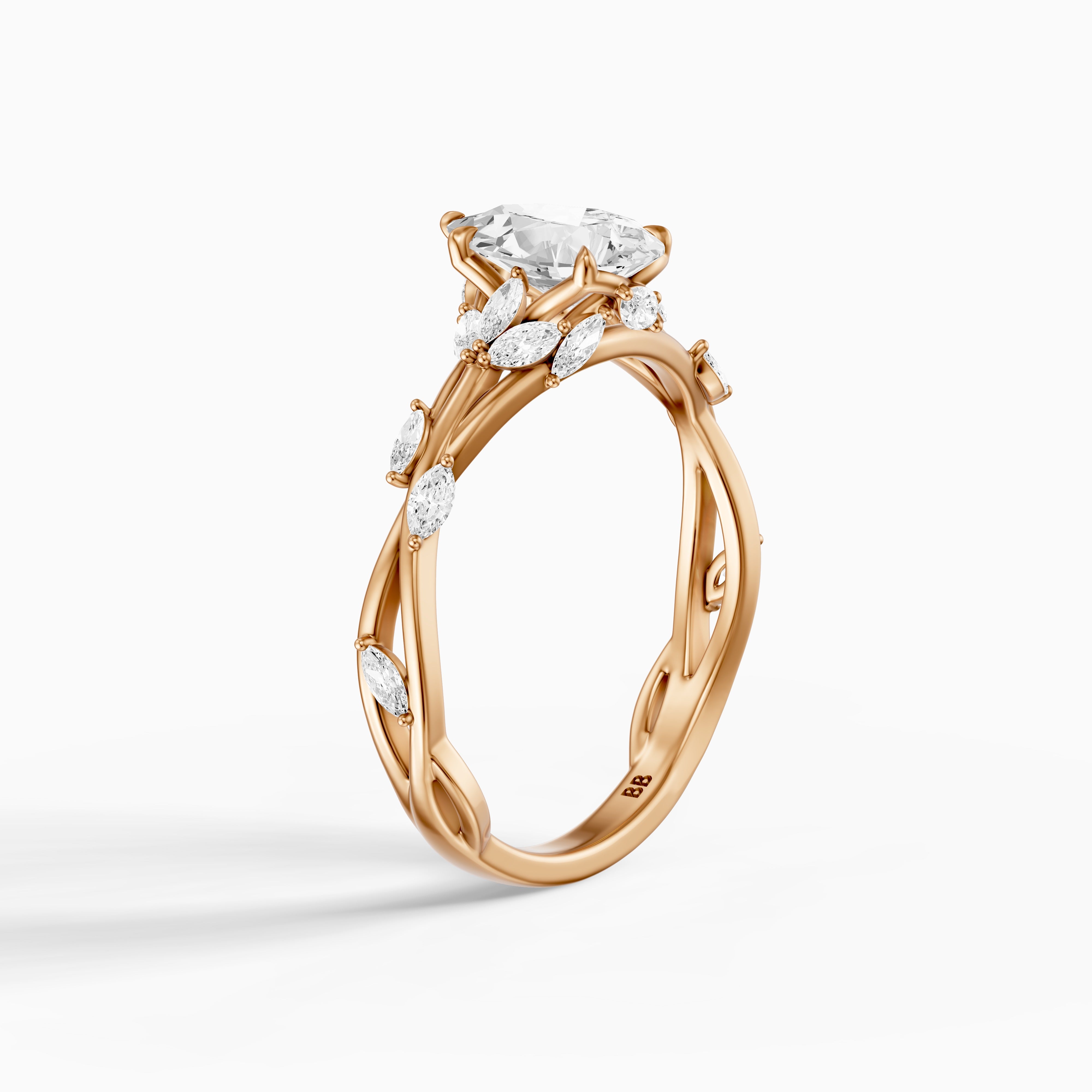 Luna Pear Cut Marquise Side Stone Nature Inspired Moissanite Diamond Ring