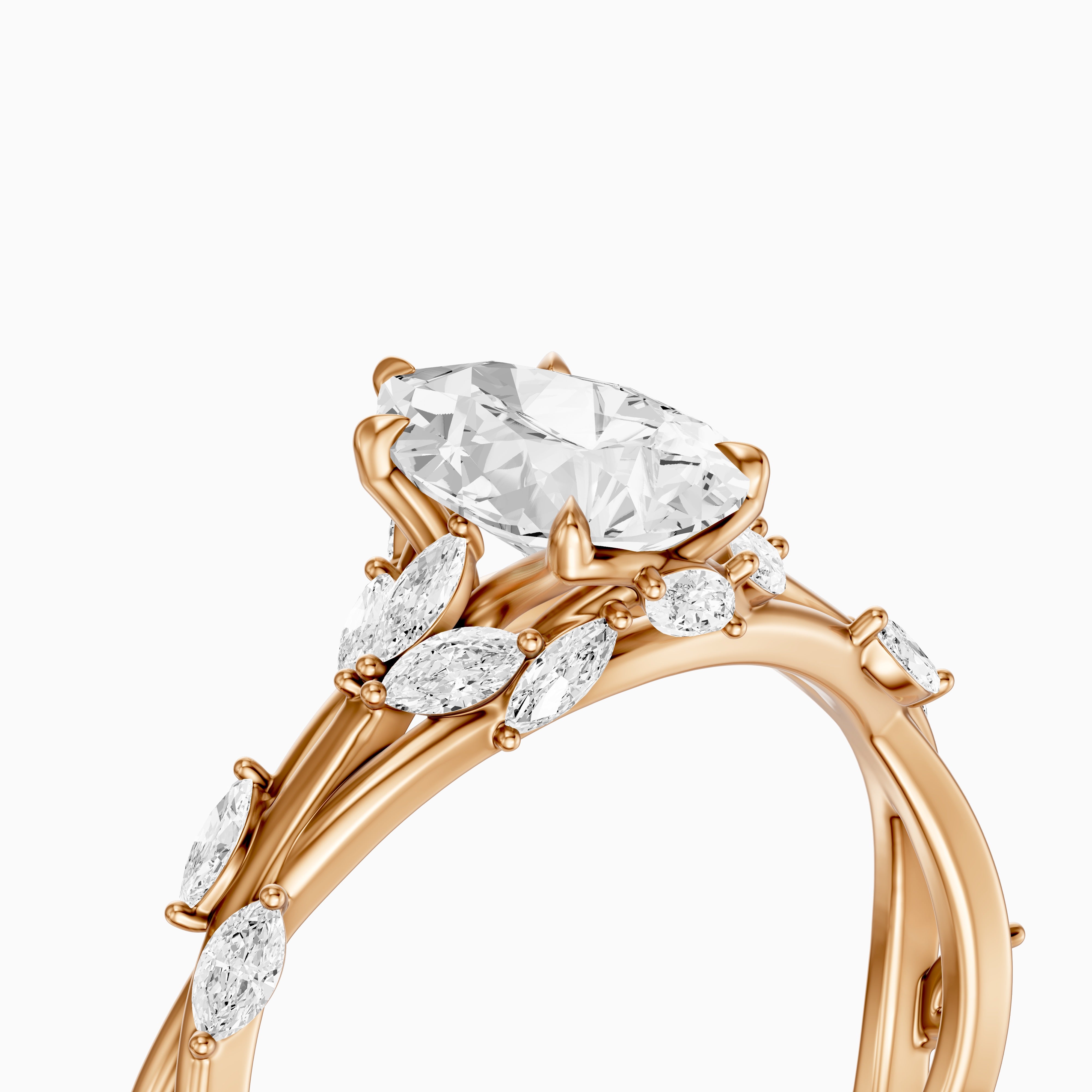 Luna Pear Cut Marquise Side Stone Nature Inspired Moissanite Diamond Ring