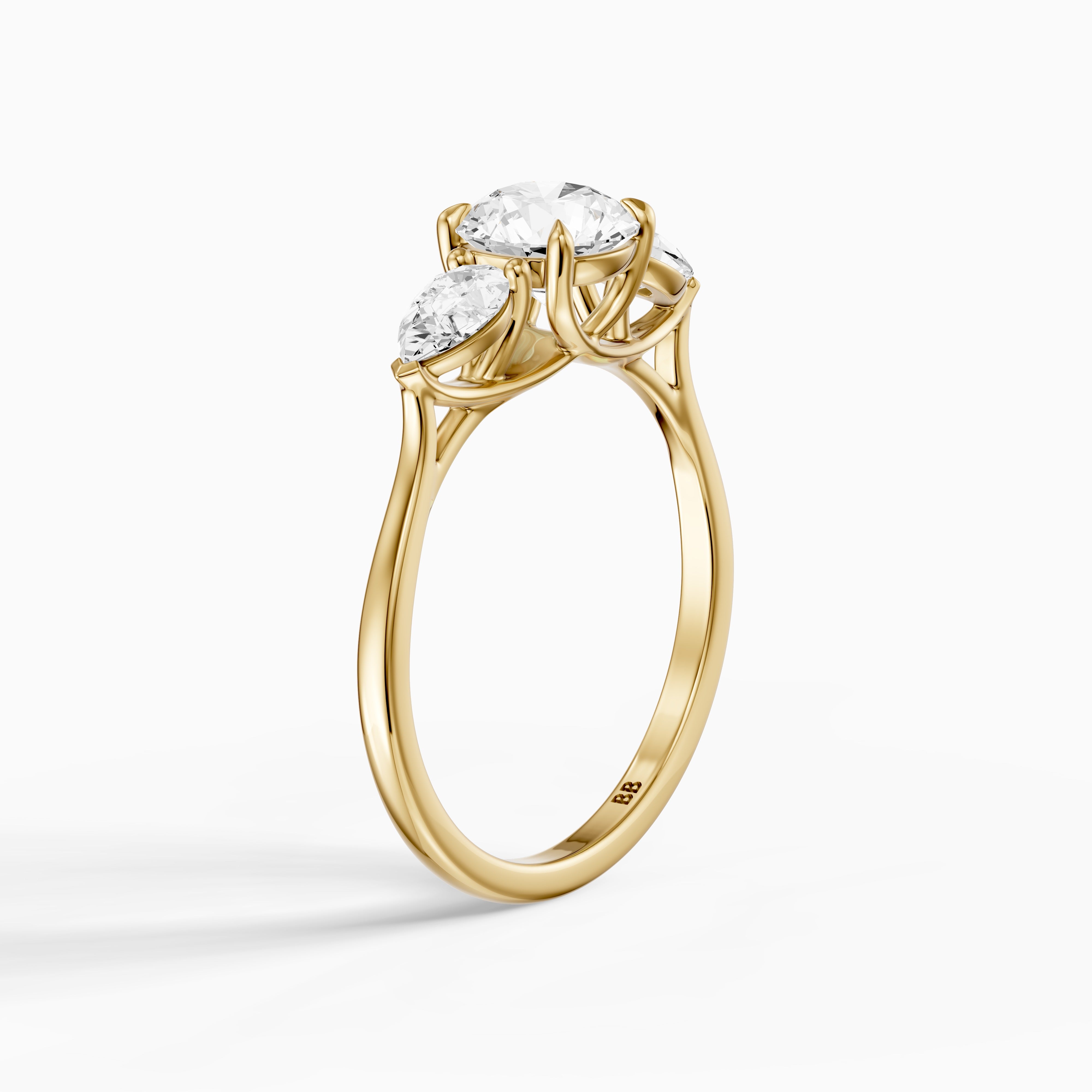 Emmill Three Stone Round Cut Lab Grown Diamond Ring WIth Pear Side Stone