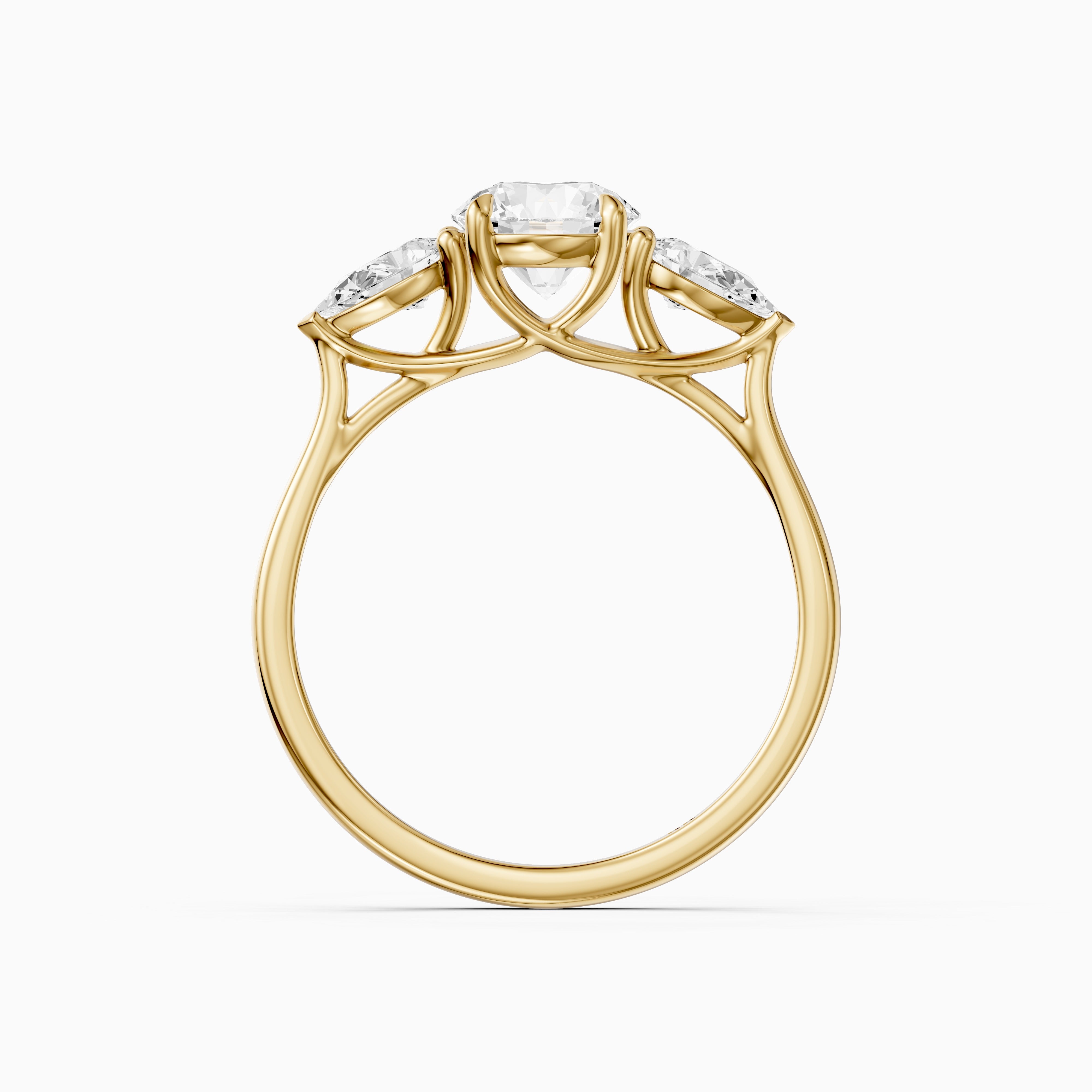 Emmill Three Stone Round Cut Moissanite Diamond Ring WIth Pear Side Stone