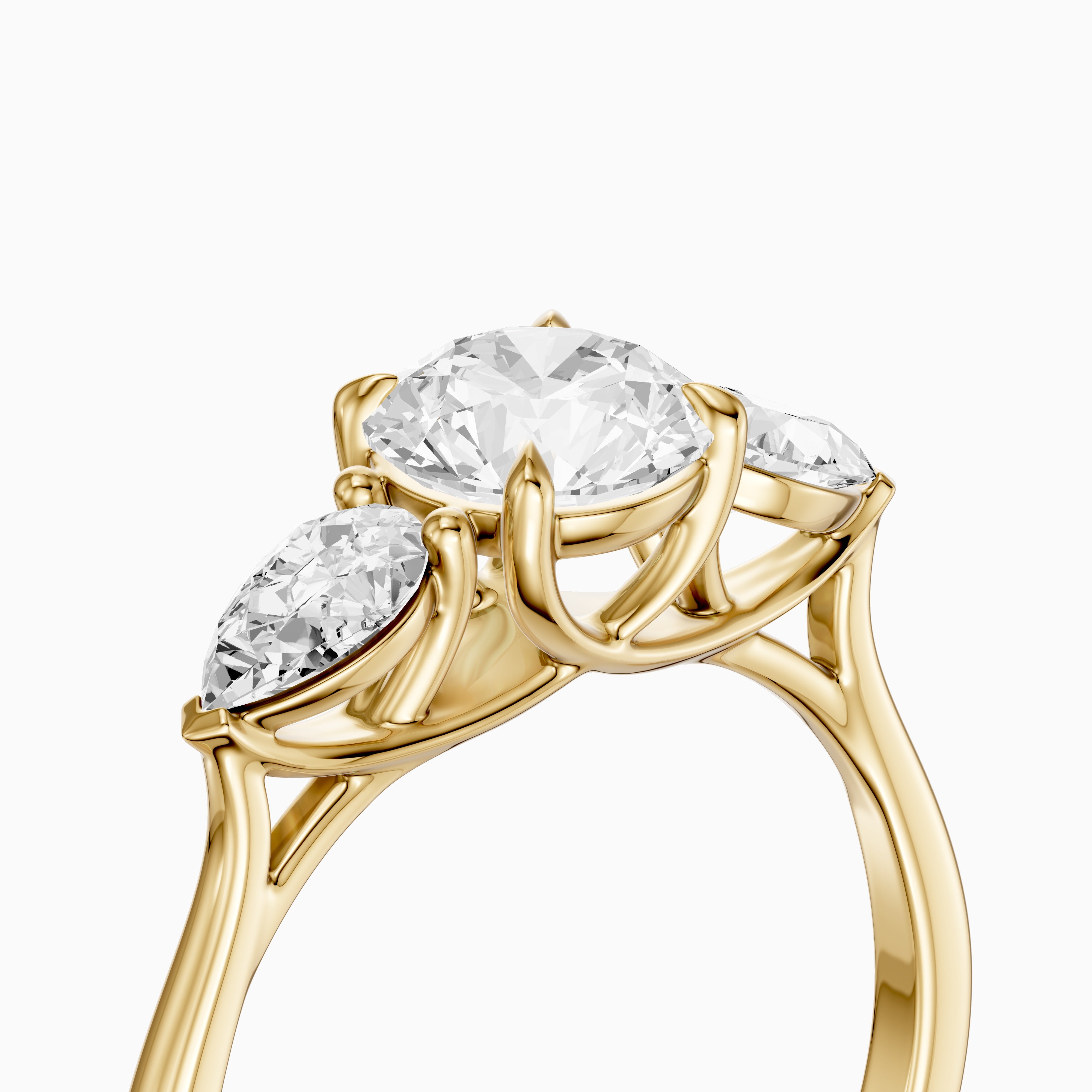 Emmill Three Stone Round Cut Moissanite Diamond Ring WIth Pear Side Stone