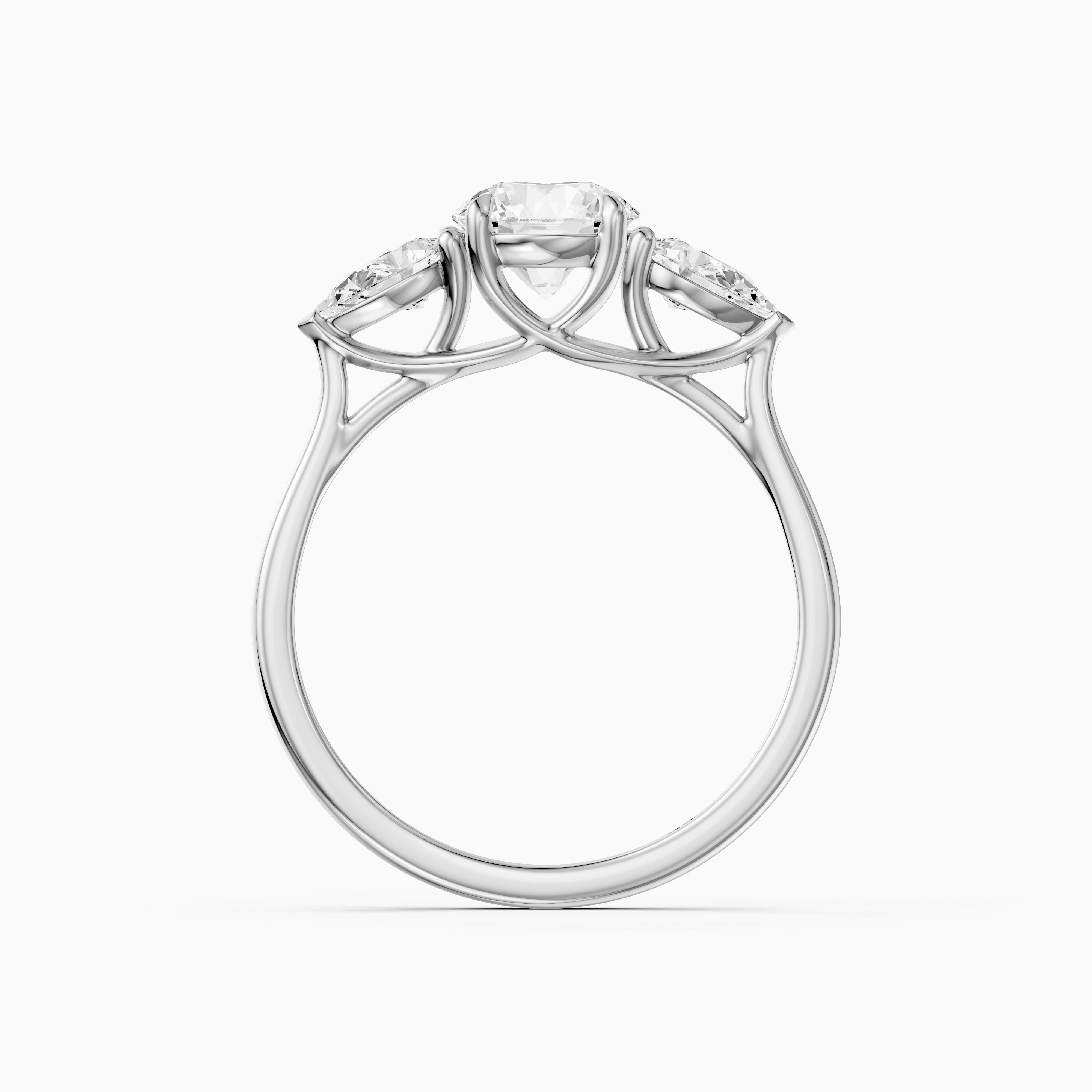 Emmill Three Stone Round Cut Moissanite Diamond Ring WIth Pear Side Stone