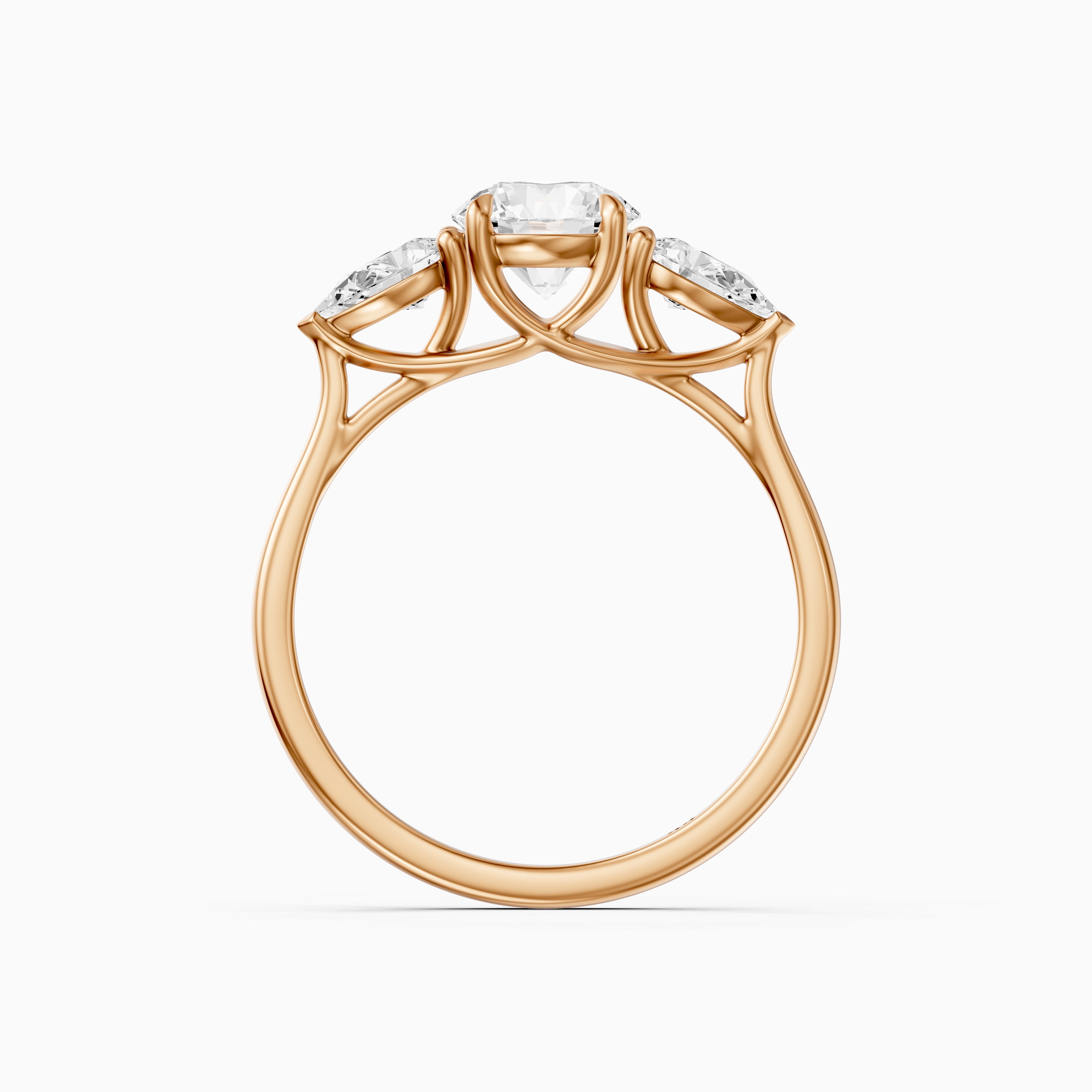 Emmill Three Stone Round Cut Moissanite Diamond Ring WIth Pear Side Stone
