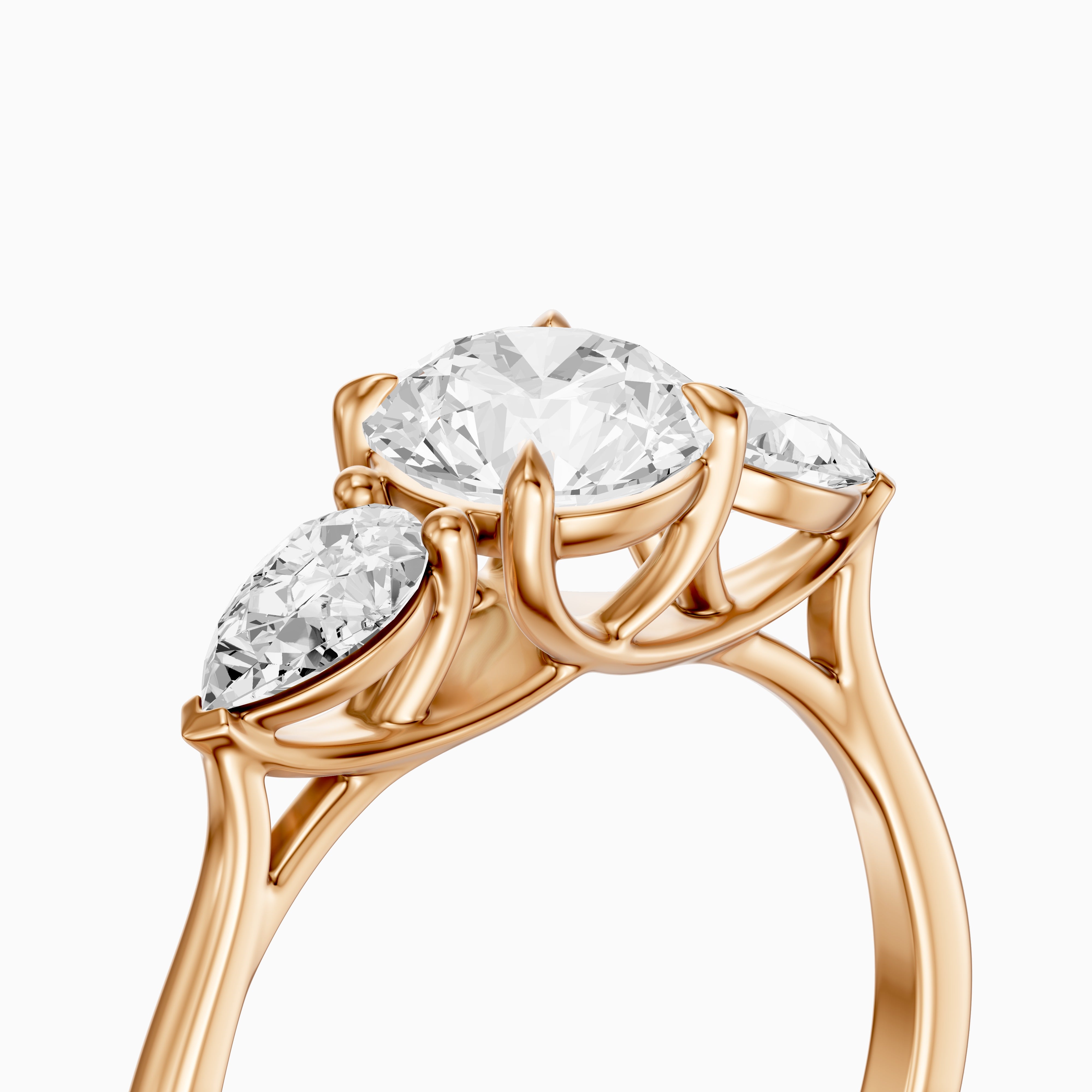 Emmill Three Stone Round Cut Moissanite Diamond Ring WIth Pear Side Stone