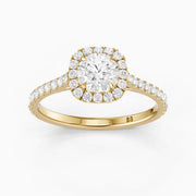 Carrah Round Cut Halo Pave Side Stone Lab Grown Diamond Ring