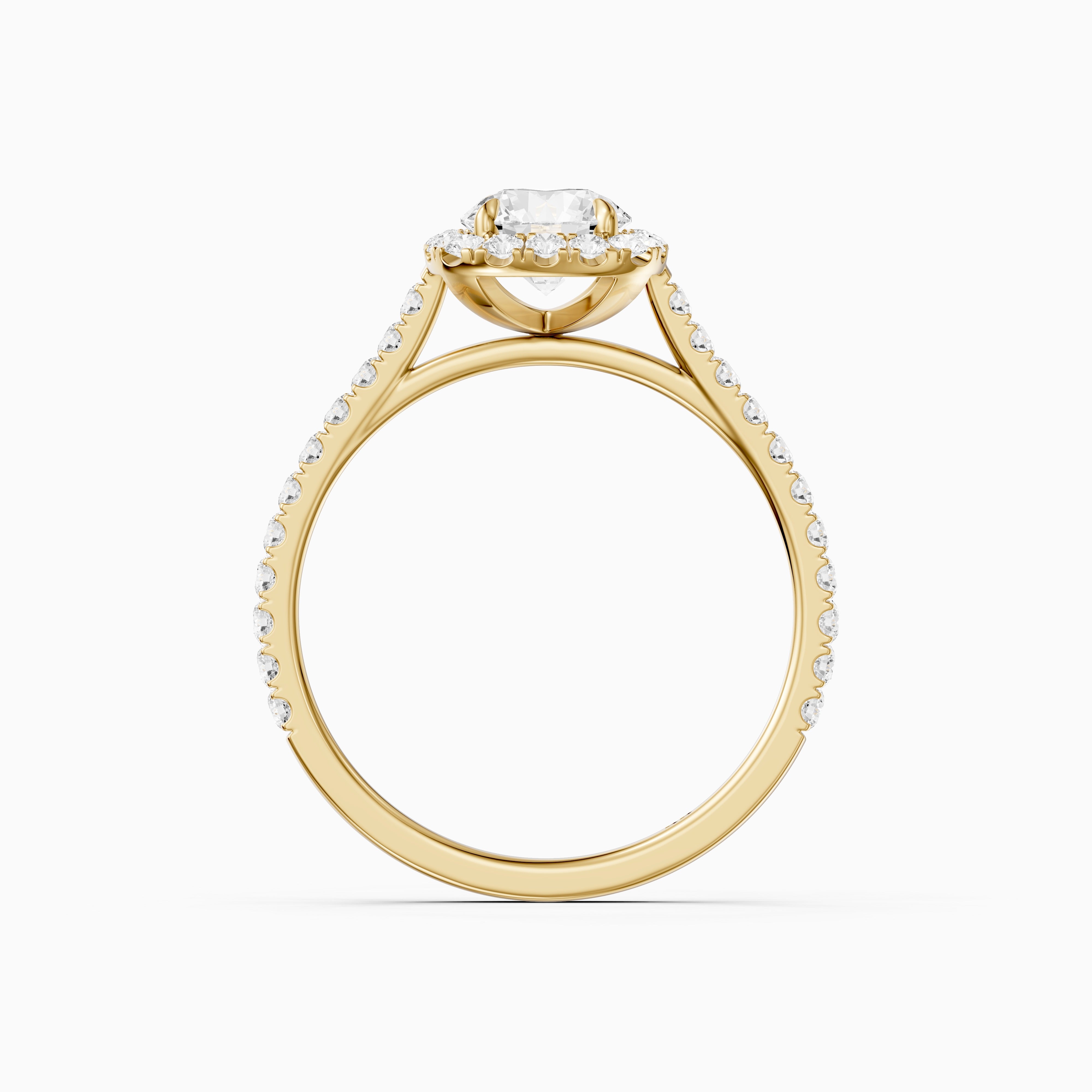Carrah Round Cut Halo Pave Side Stone Moissanite Diamond Ring
