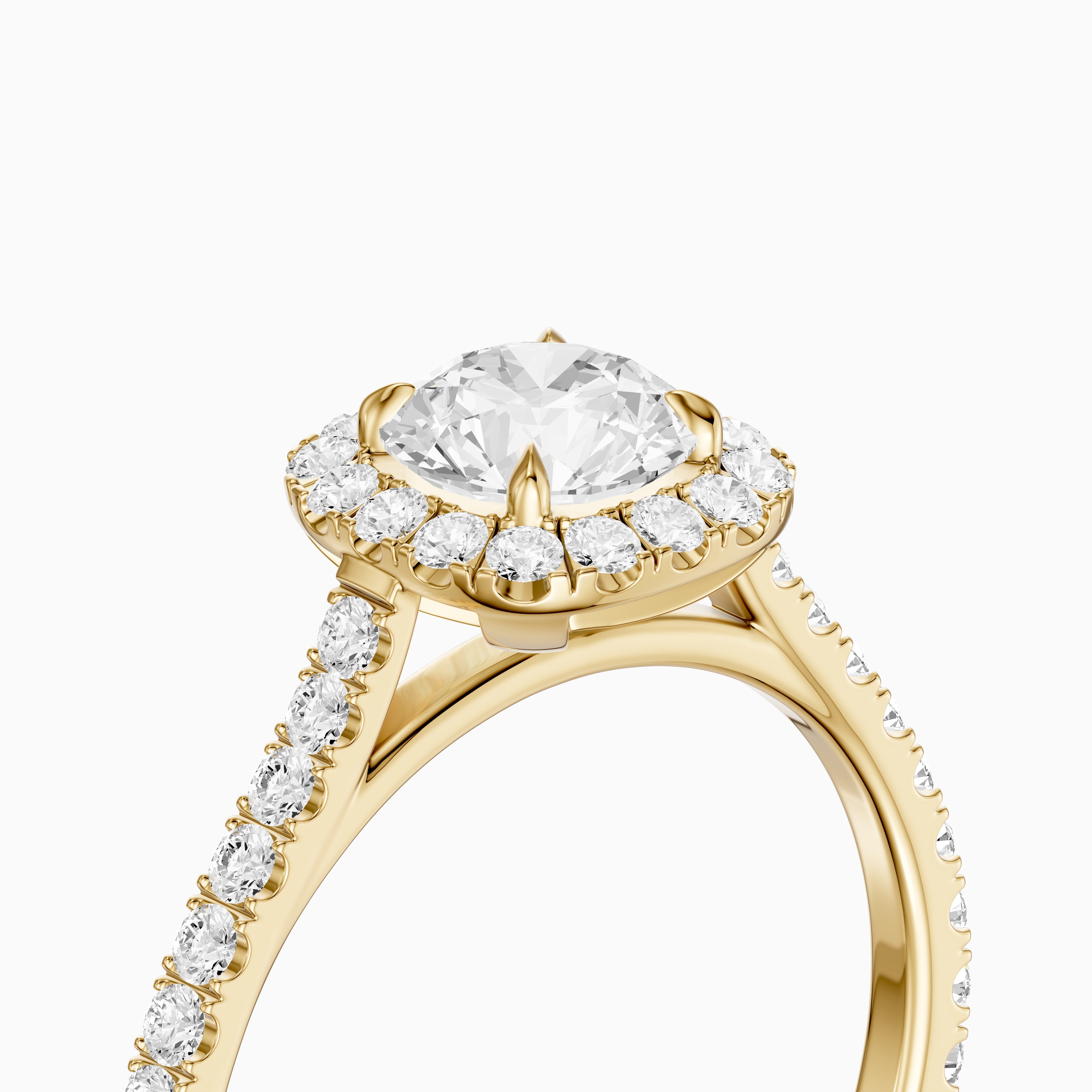 Carrah Round Cut Halo Pave Side Stone Moissanite Diamond Ring