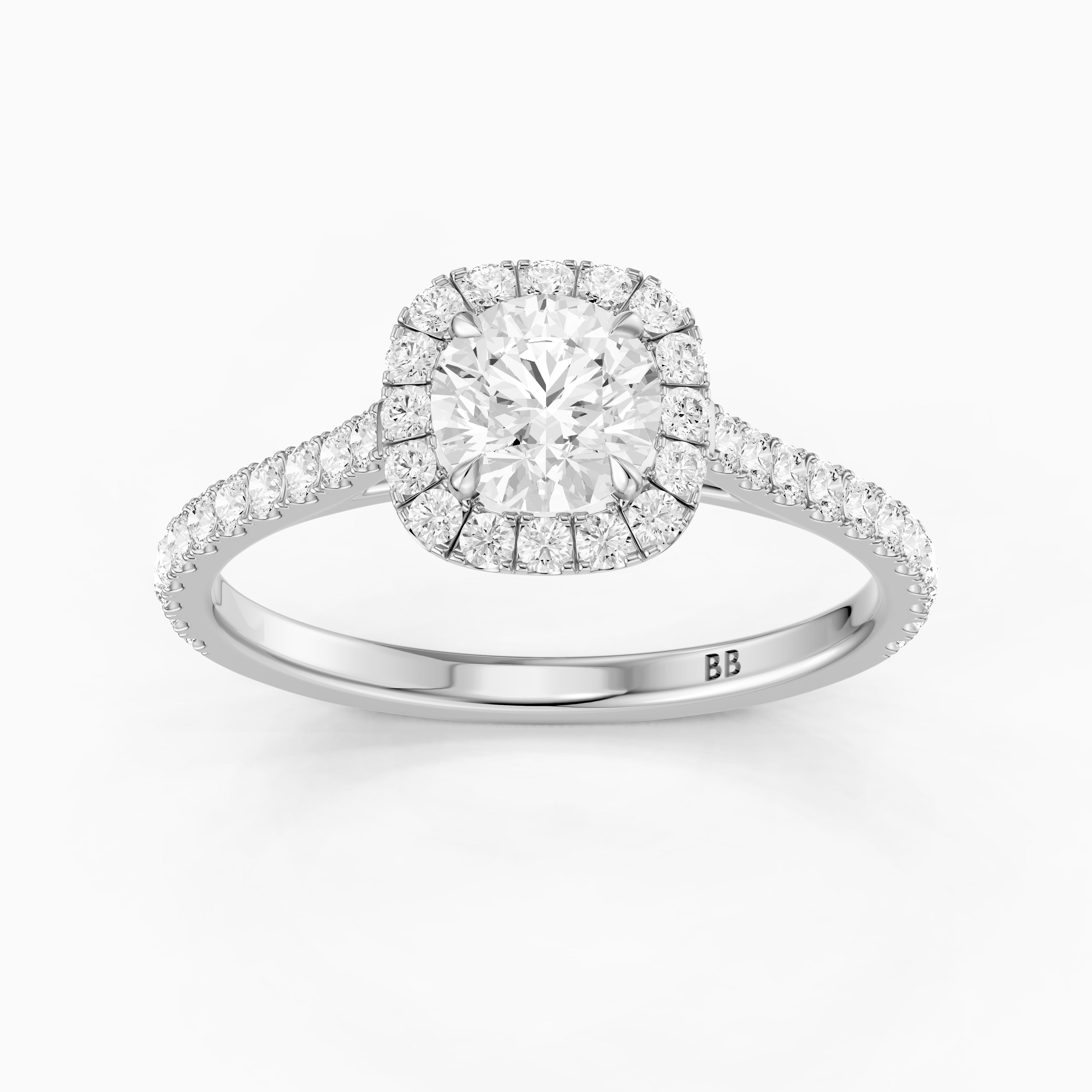Carrah Round Cut Halo Pave Side Stone Moissanite Diamond Ring