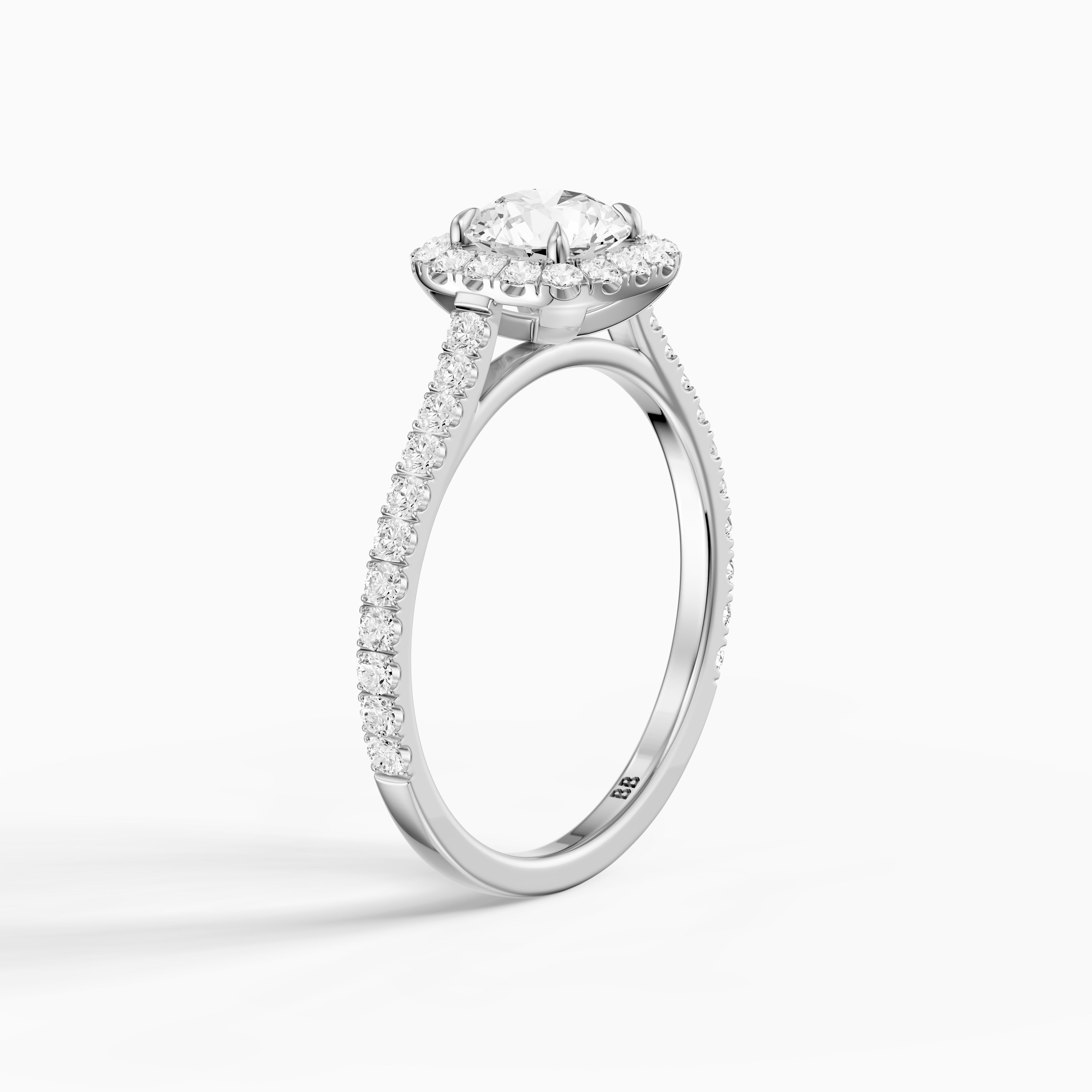 Carrah Round Cut Halo Pave Side Stone Moissanite Diamond Ring