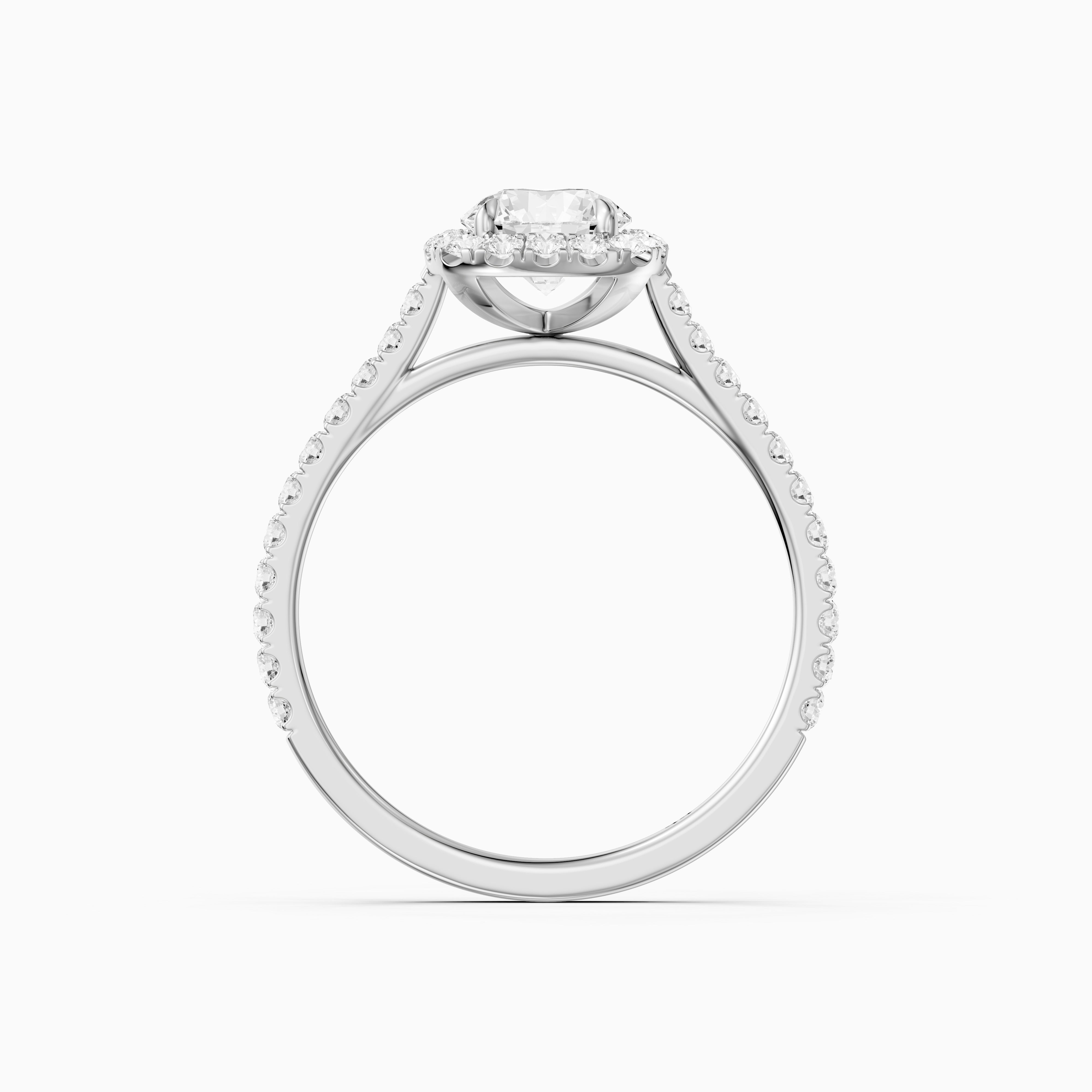 Carrah Round Cut Halo Pave Side Stone Moissanite Diamond Ring