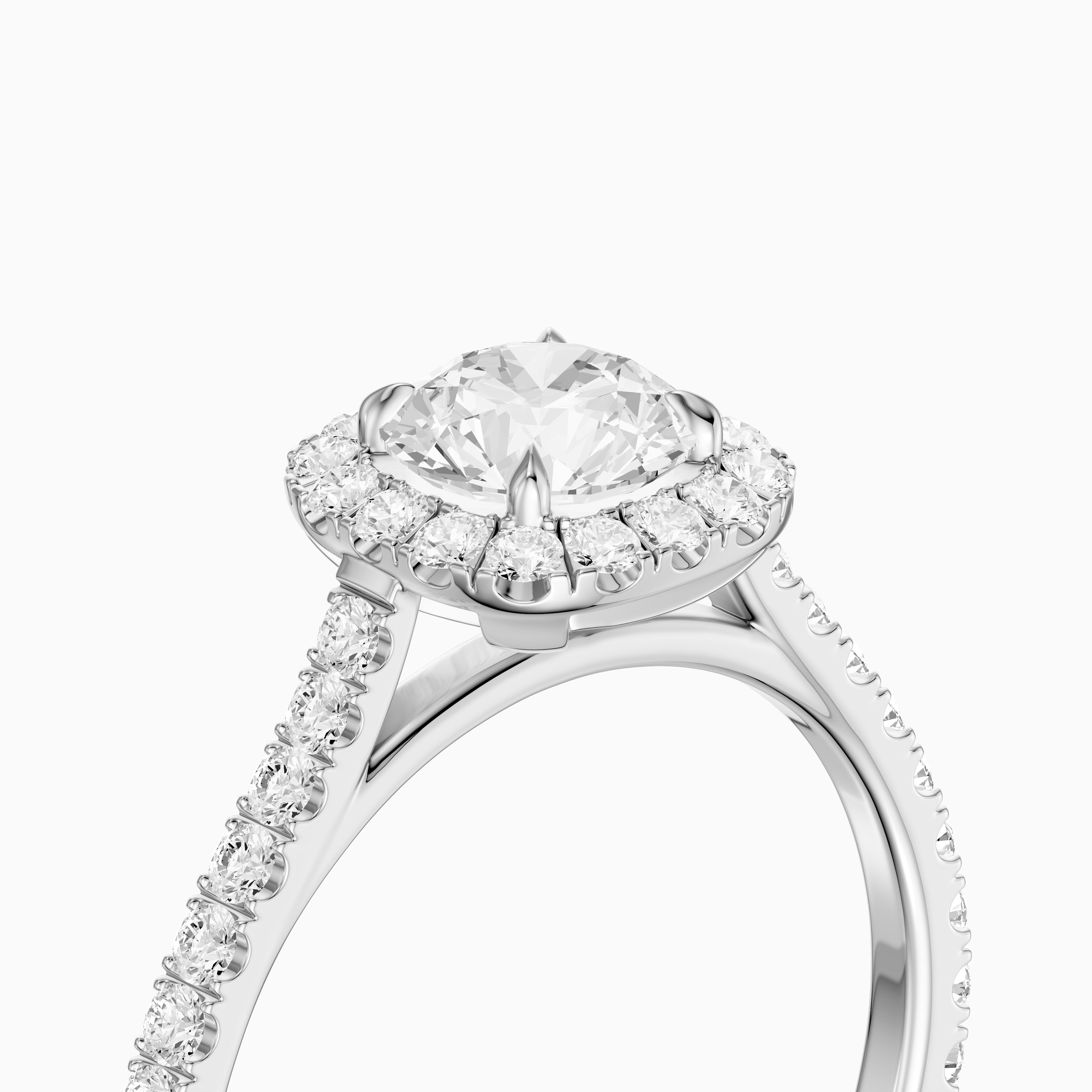 Carrah Round Cut Halo Pave Side Stone Moissanite Diamond Ring