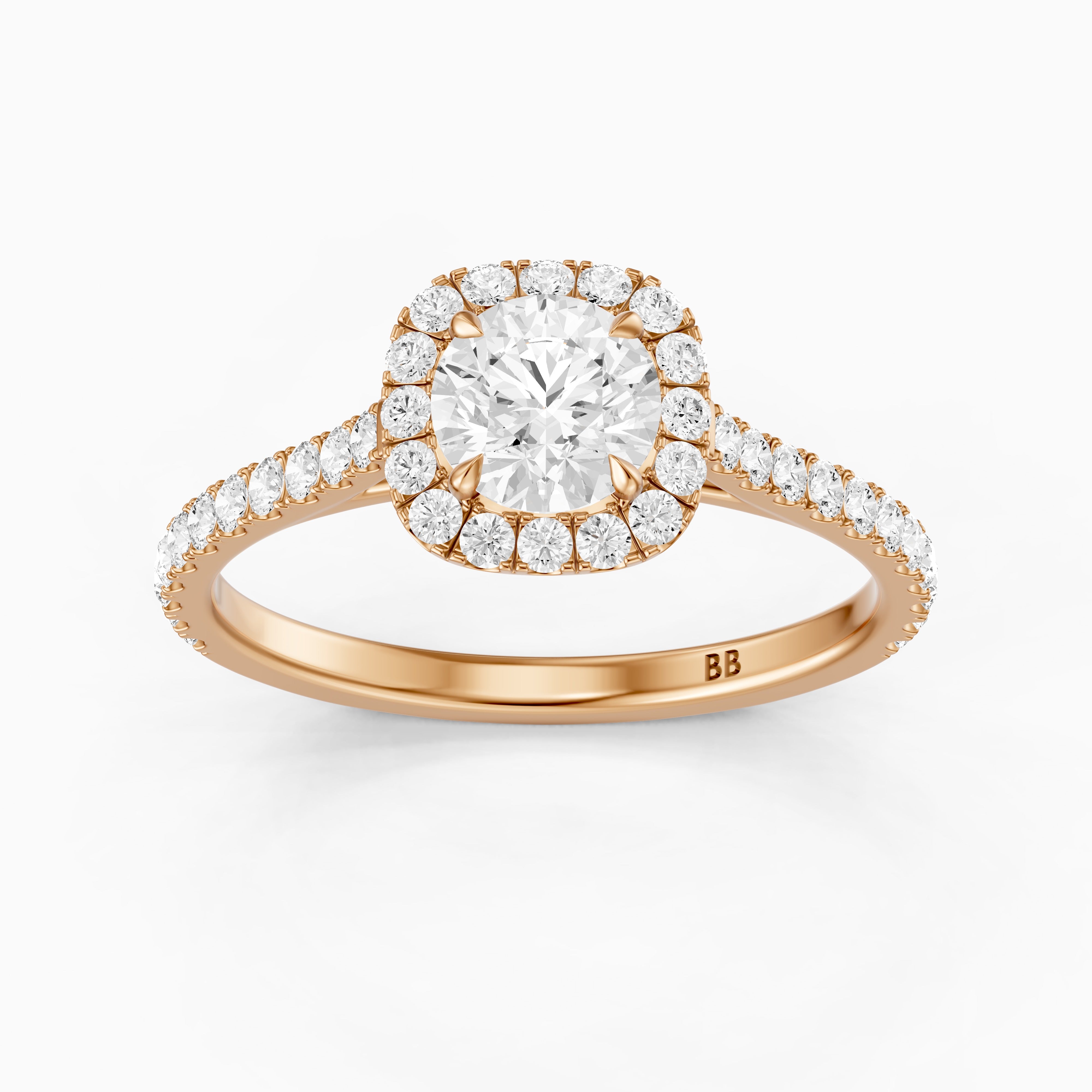Carrah Round Cut Halo Pave Side Stone Moissanite Diamond Ring