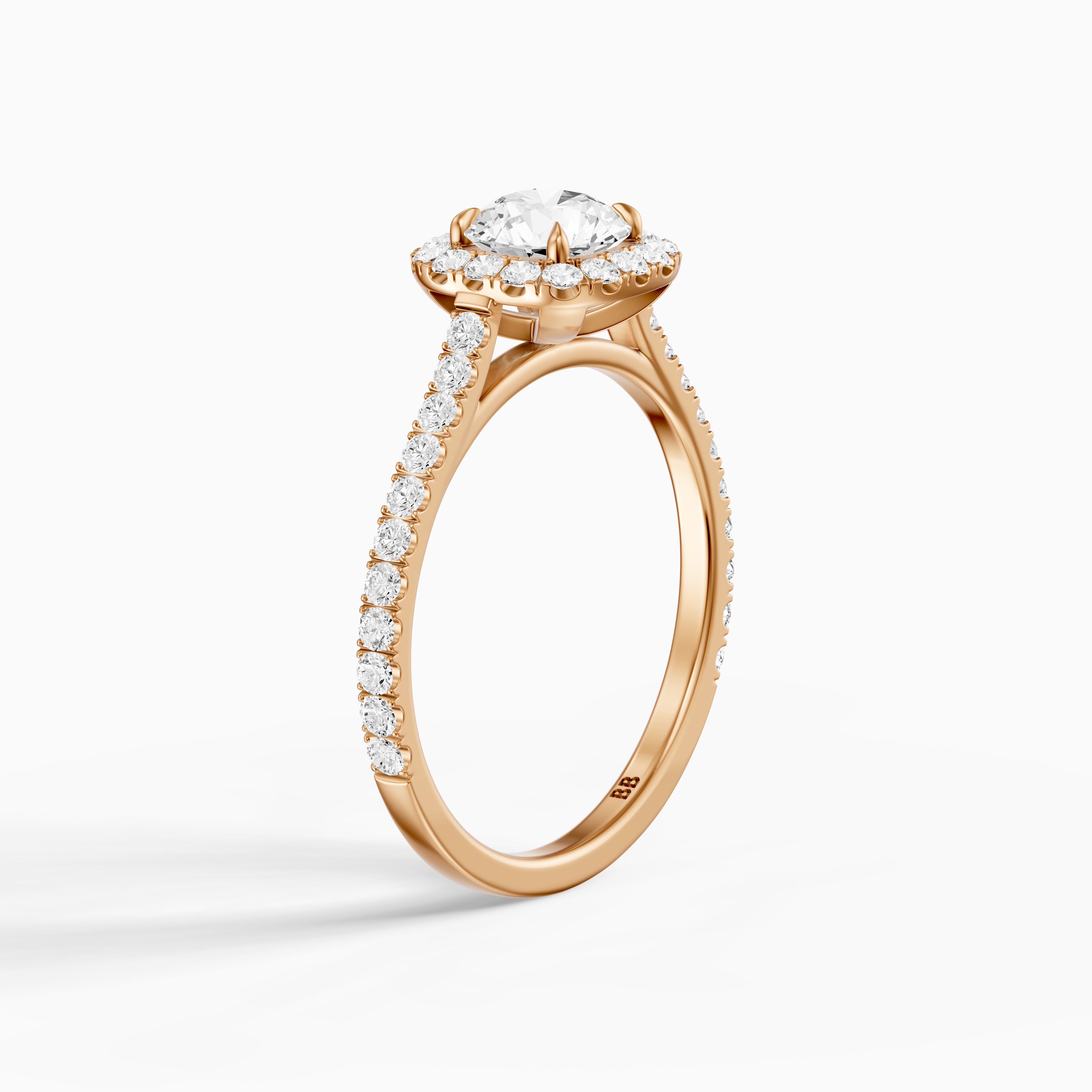 Carrah Round Cut Halo Pave Side Stone Moissanite Diamond Ring