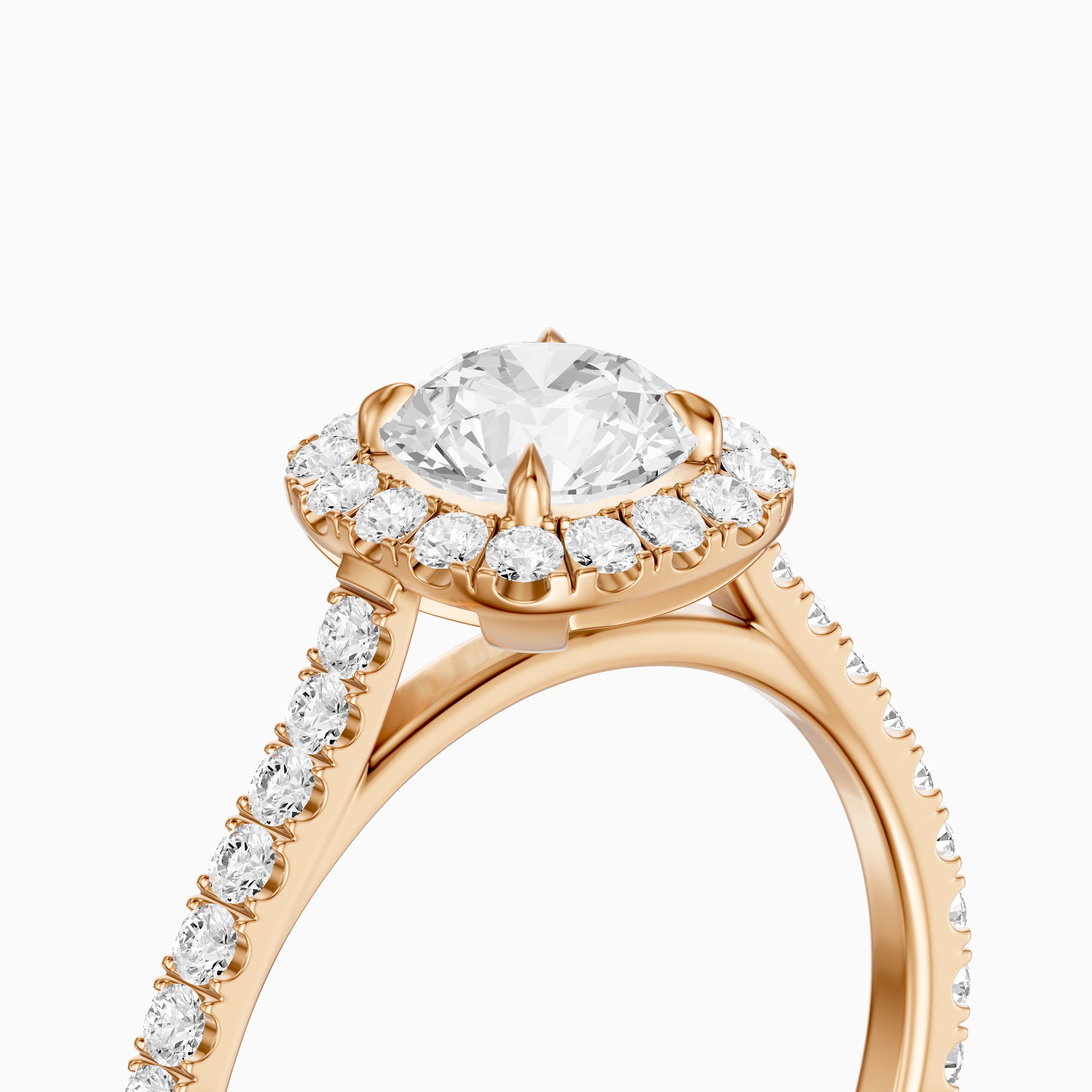 Carrah Round Cut Halo Pave Side Stone Moissanite Diamond Ring