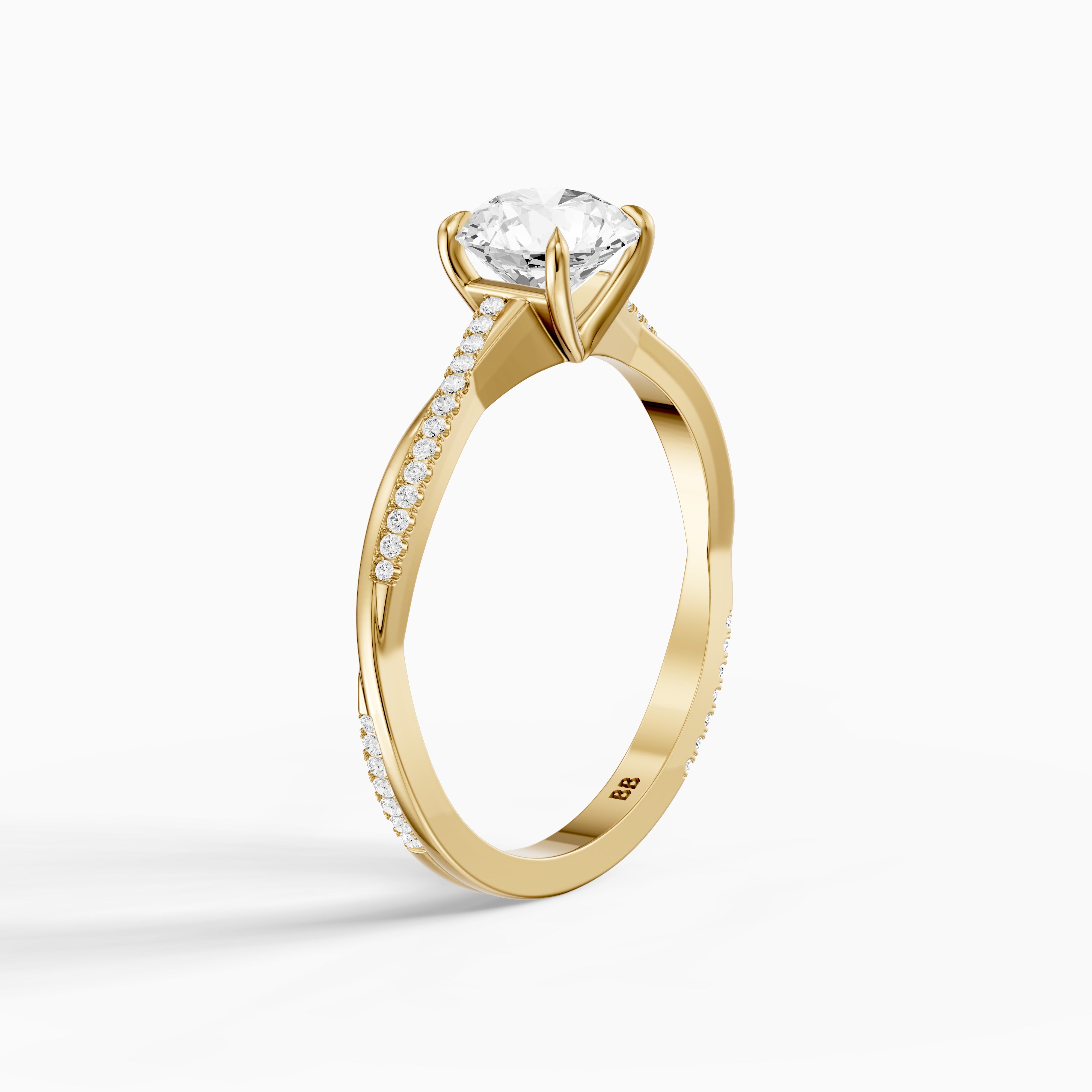 Carrie Round Cut Twisted Pave Side Stone Moissanite Diamond Ring