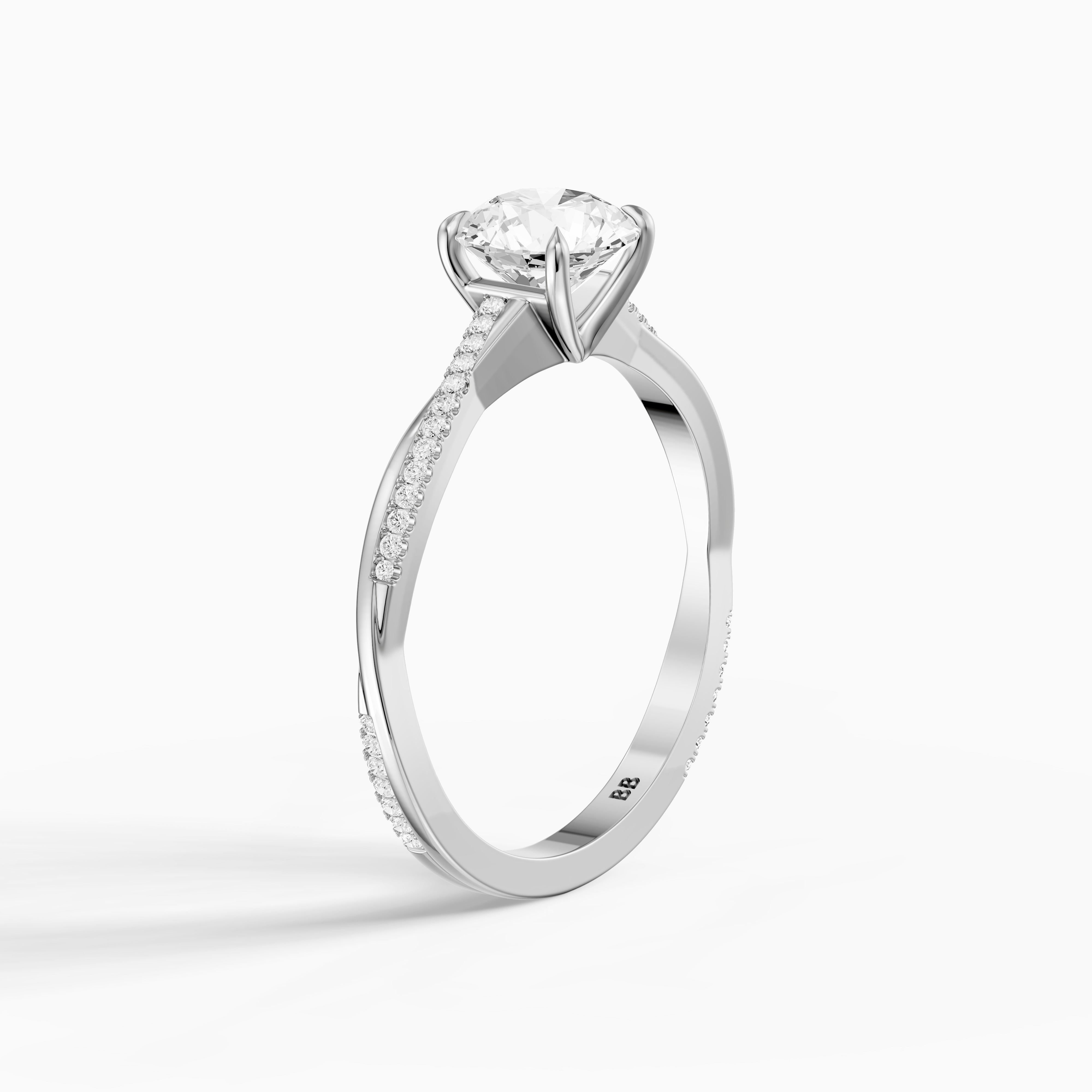 Carrie Round Cut Twisted Pave Side Stone Moissanite Diamond Ring