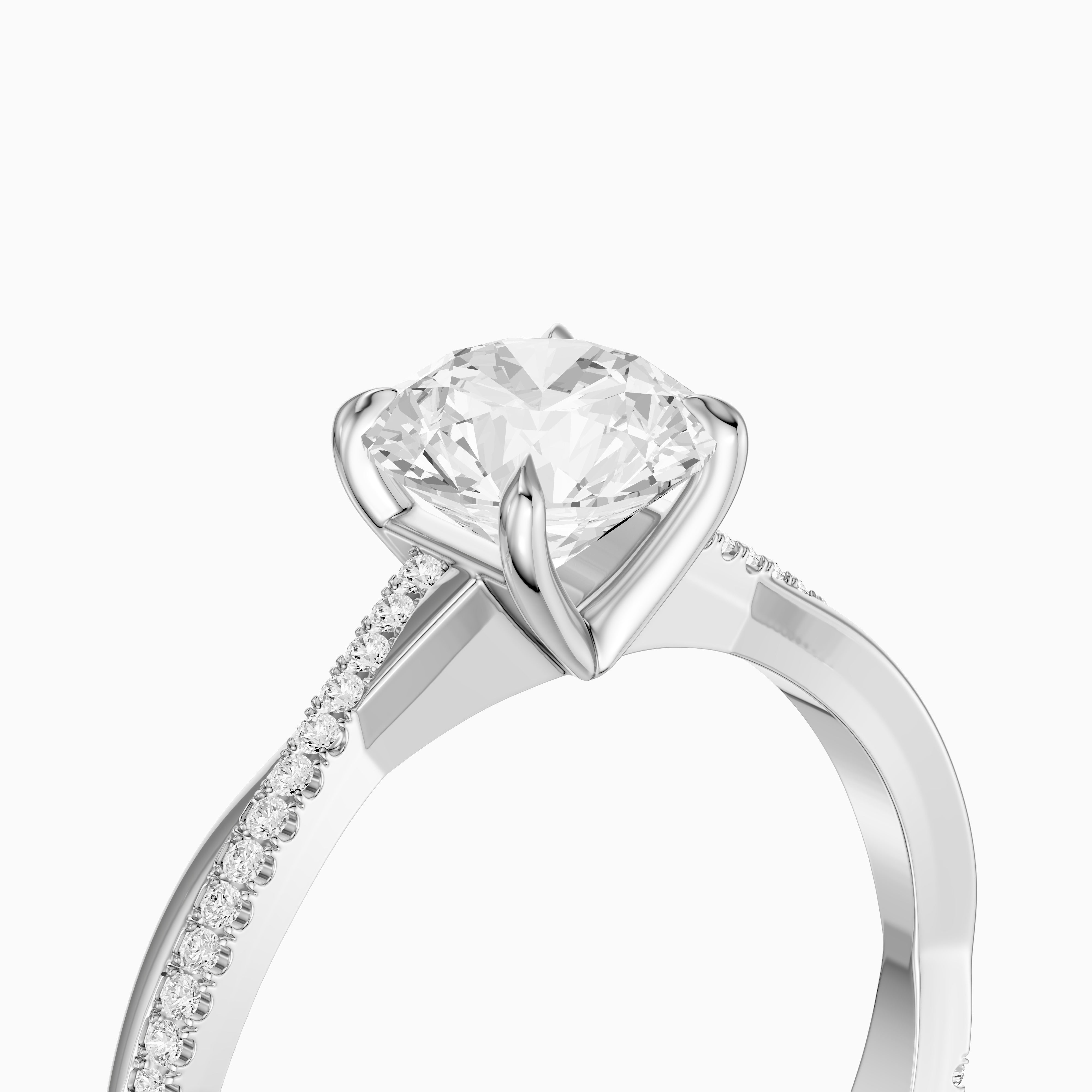 Carrie Round Cut Twisted Pave Side Stone Moissanite Diamond Ring