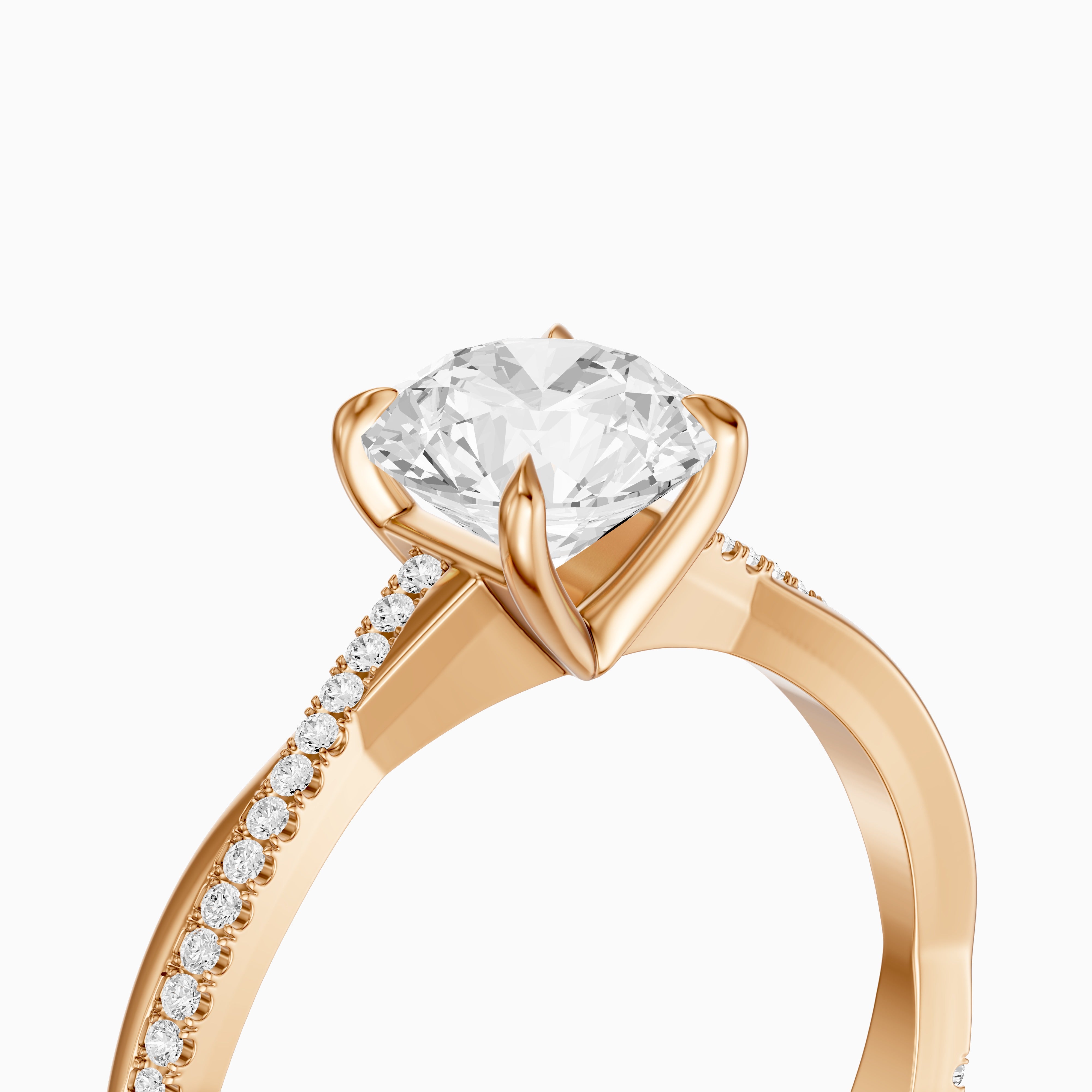 Carrie Round Cut Twisted Pave Side Stone Moissanite Diamond Ring