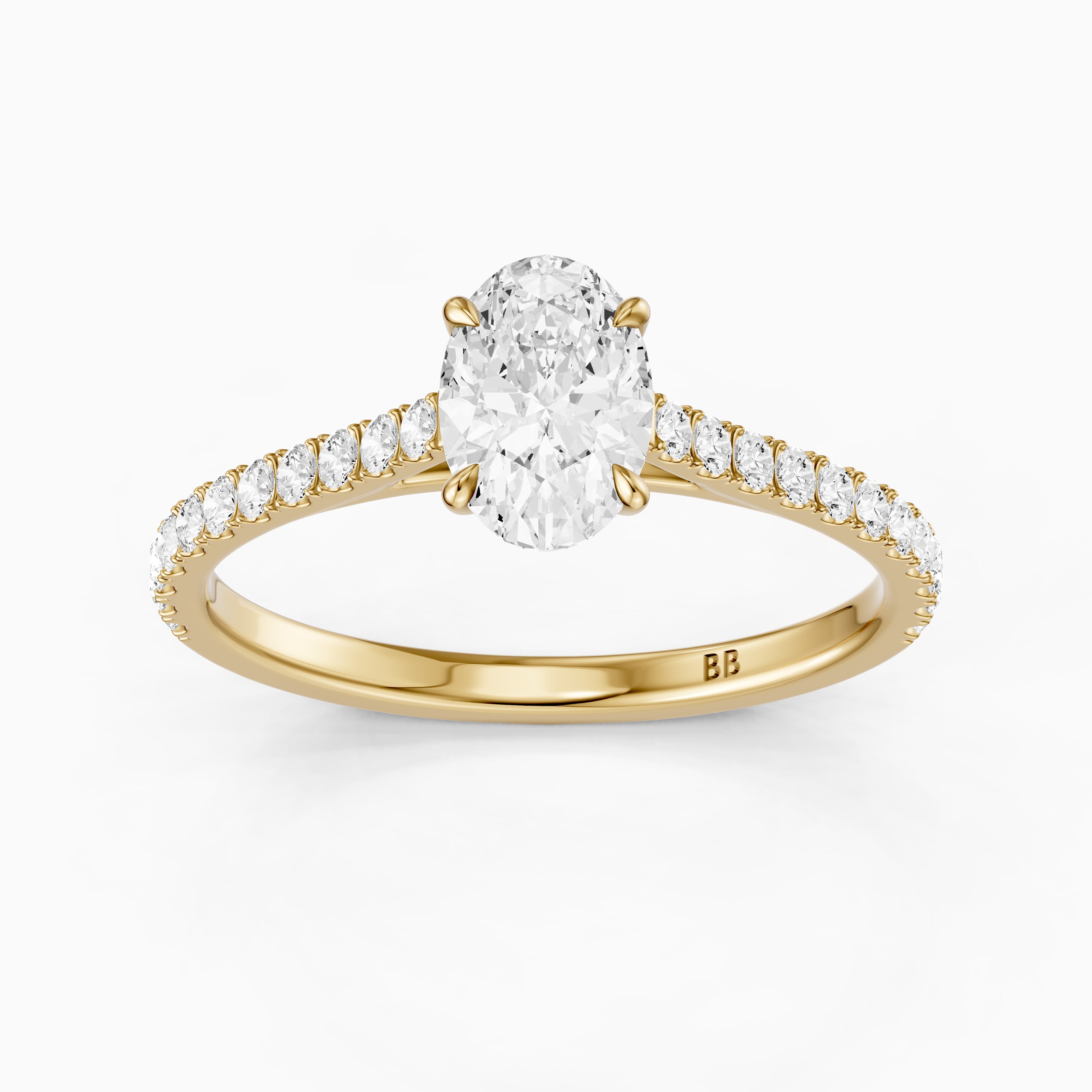 Lively Oval Cut Pave Side Stone Cathedral Style Moissanite Diamond Ring