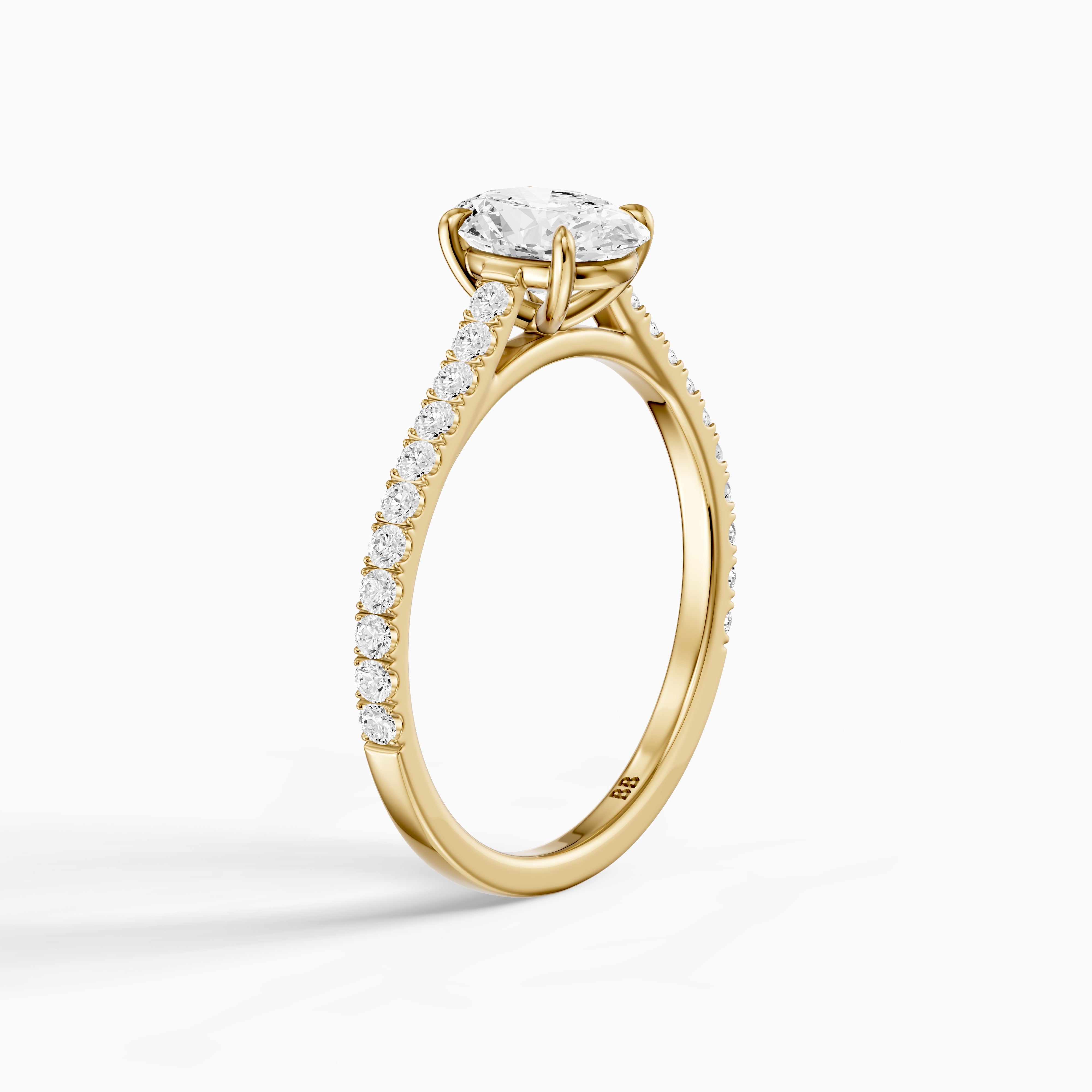Lively Oval Cut Pave Side Stone Cathedral Style Moissanite Diamond Ring