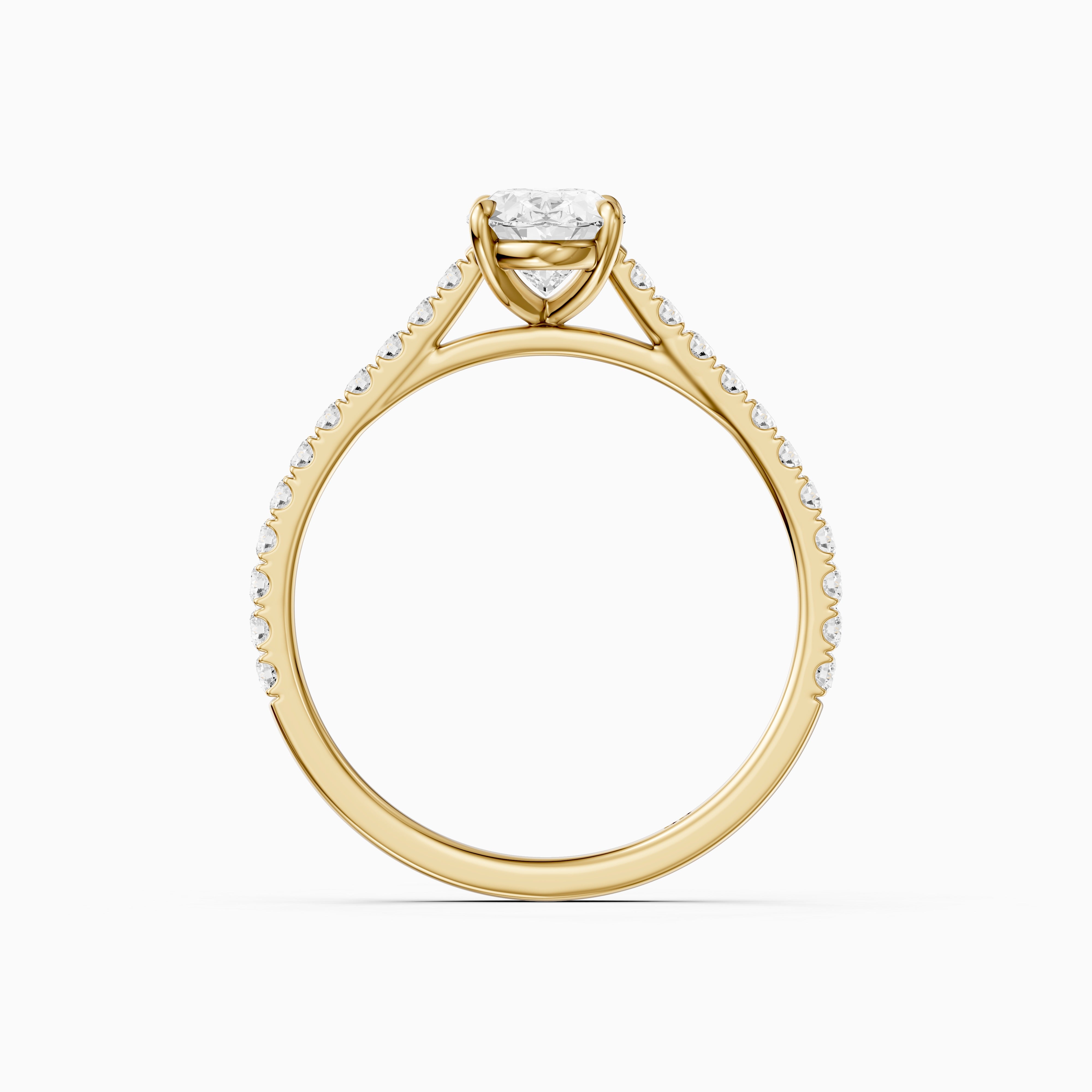 Lively Oval Cut Pave Side Stone Cathedral Style Moissanite Diamond Ring