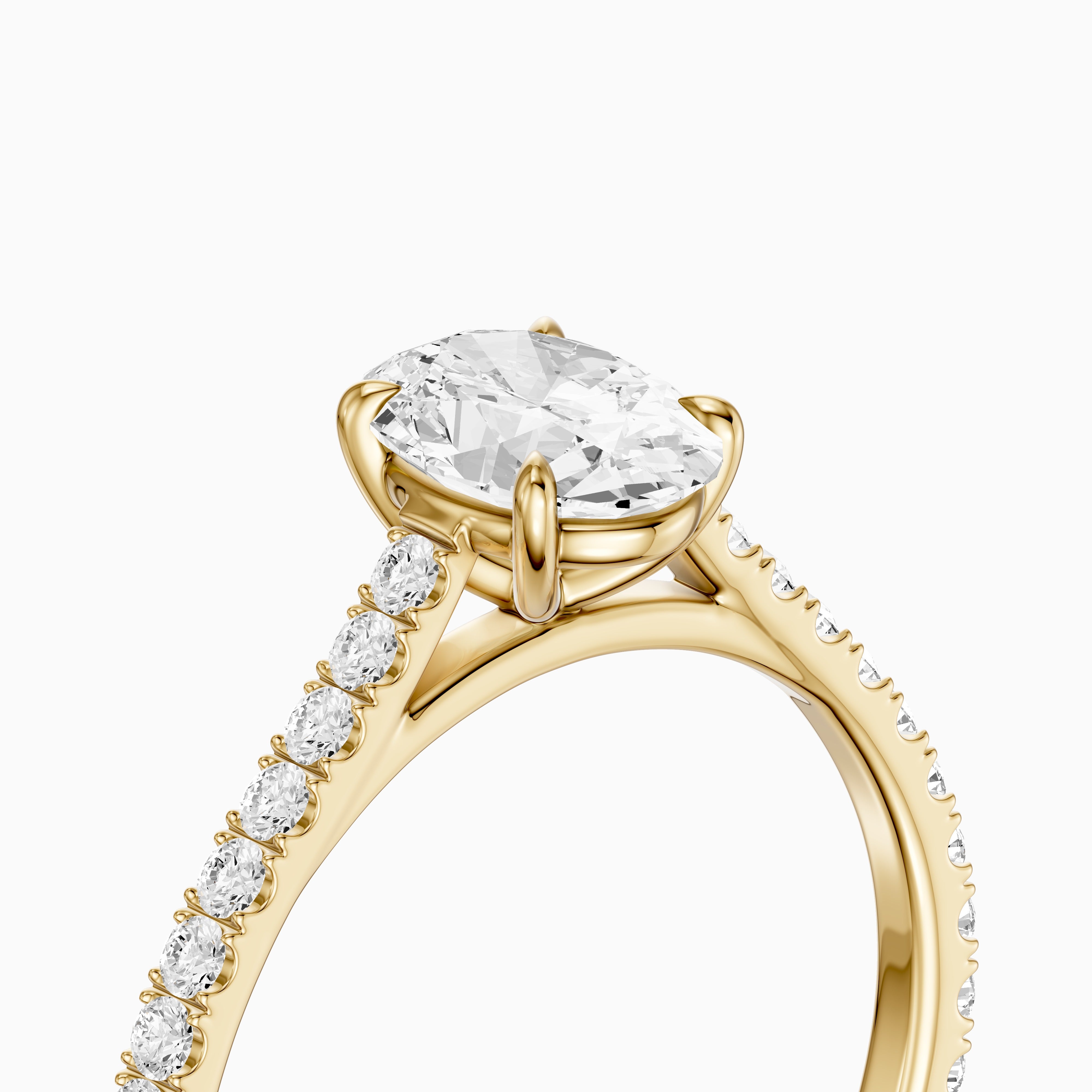 Lively Oval Cut Pave Side Stone Cathedral Style Moissanite Diamond Ring