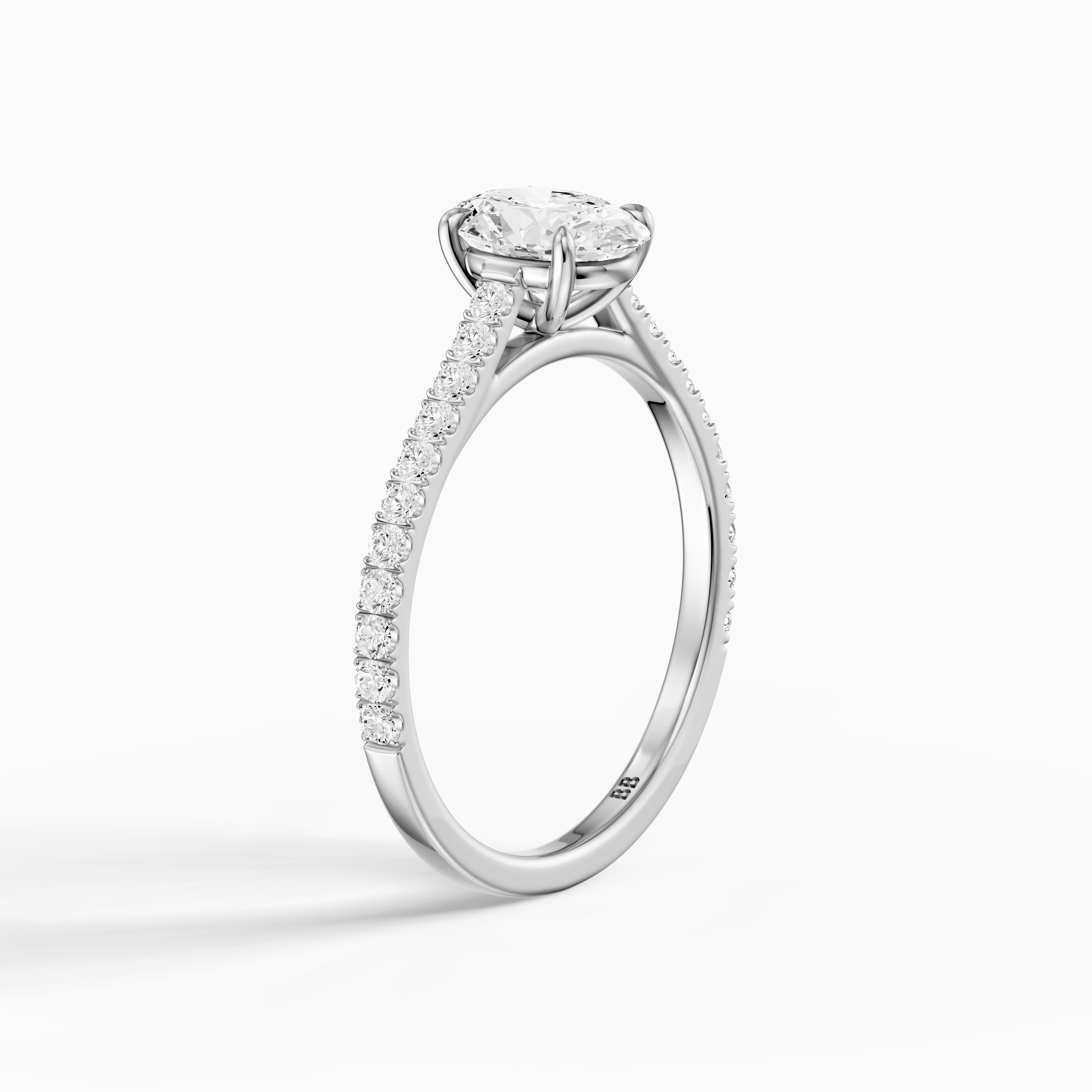 Lively Oval Cut Pave Side Stone Cathedral Style Moissanite Diamond Ring