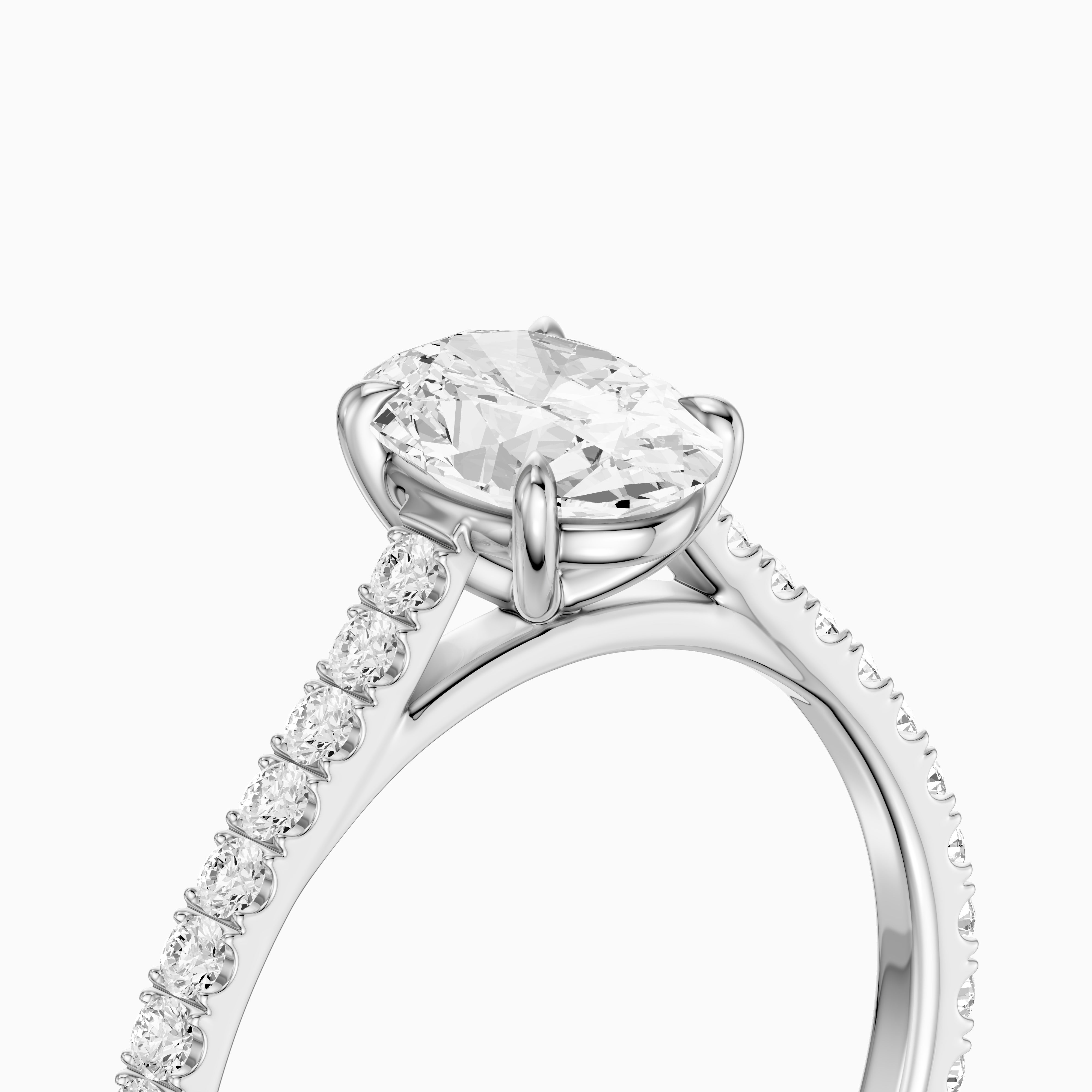 Lively Oval Cut Pave Side Stone Cathedral Style Moissanite Diamond Ring