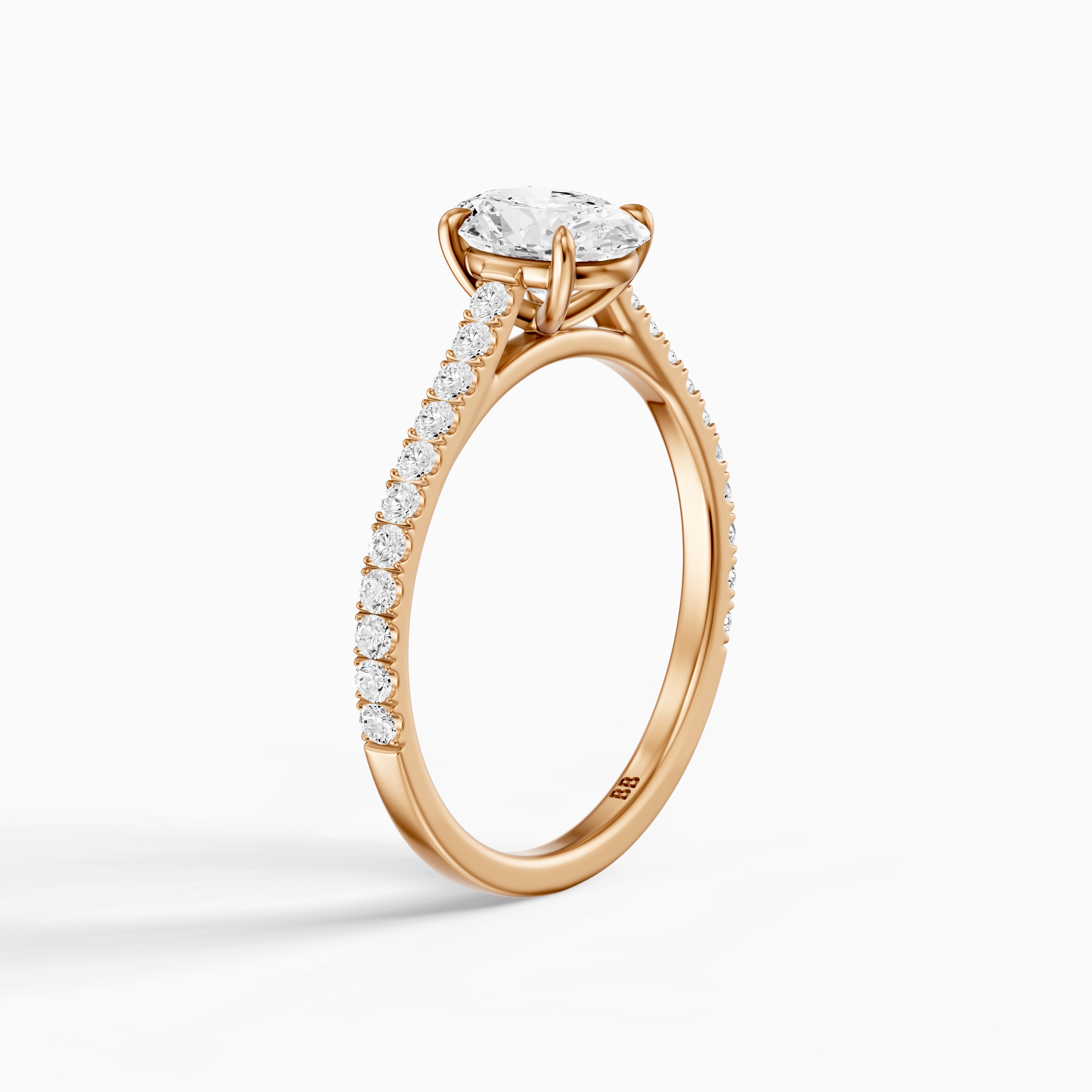 Lively Oval Cut Pave Side Stone Cathedral Style Moissanite Diamond Ring