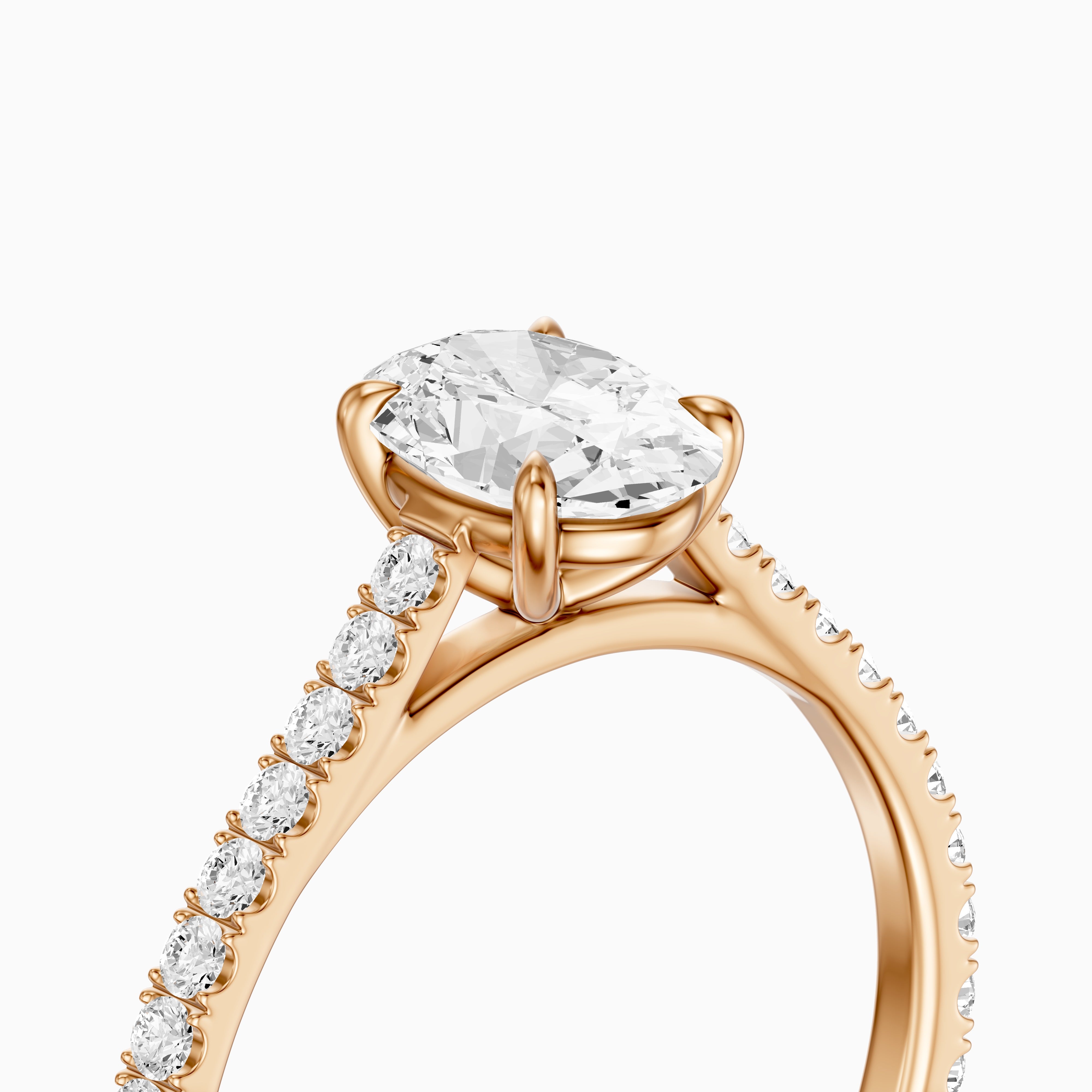 Lively Oval Cut Pave Side Stone Cathedral Style Moissanite Diamond Ring