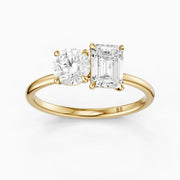 Ayslee Toi Et Moi Engagement Ring With Round and Emerald Cut Moissanite Diamonds