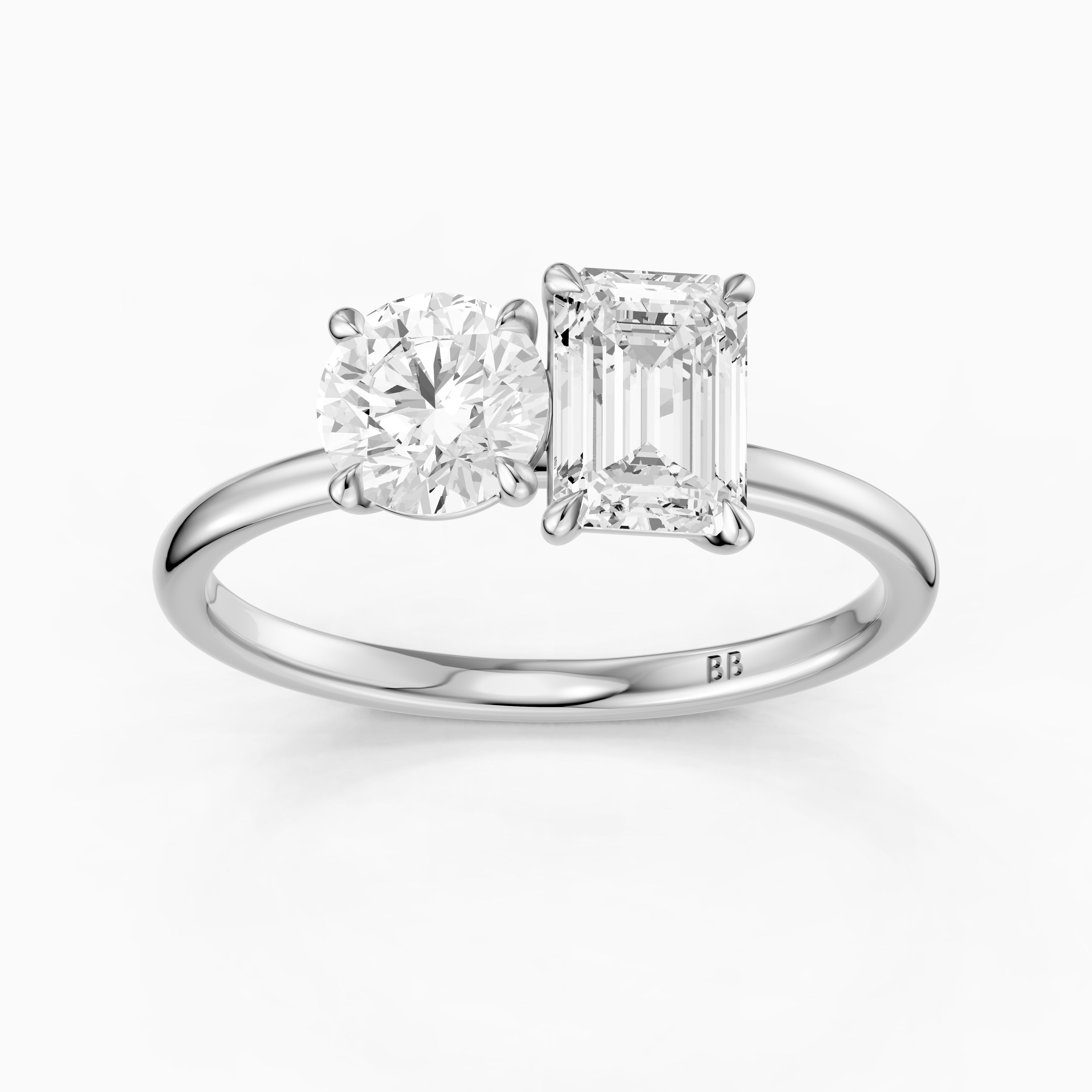 Ayslee Toi Et Moi Engagement Ring With Round and Emerald Cut Moissanite Diamonds
